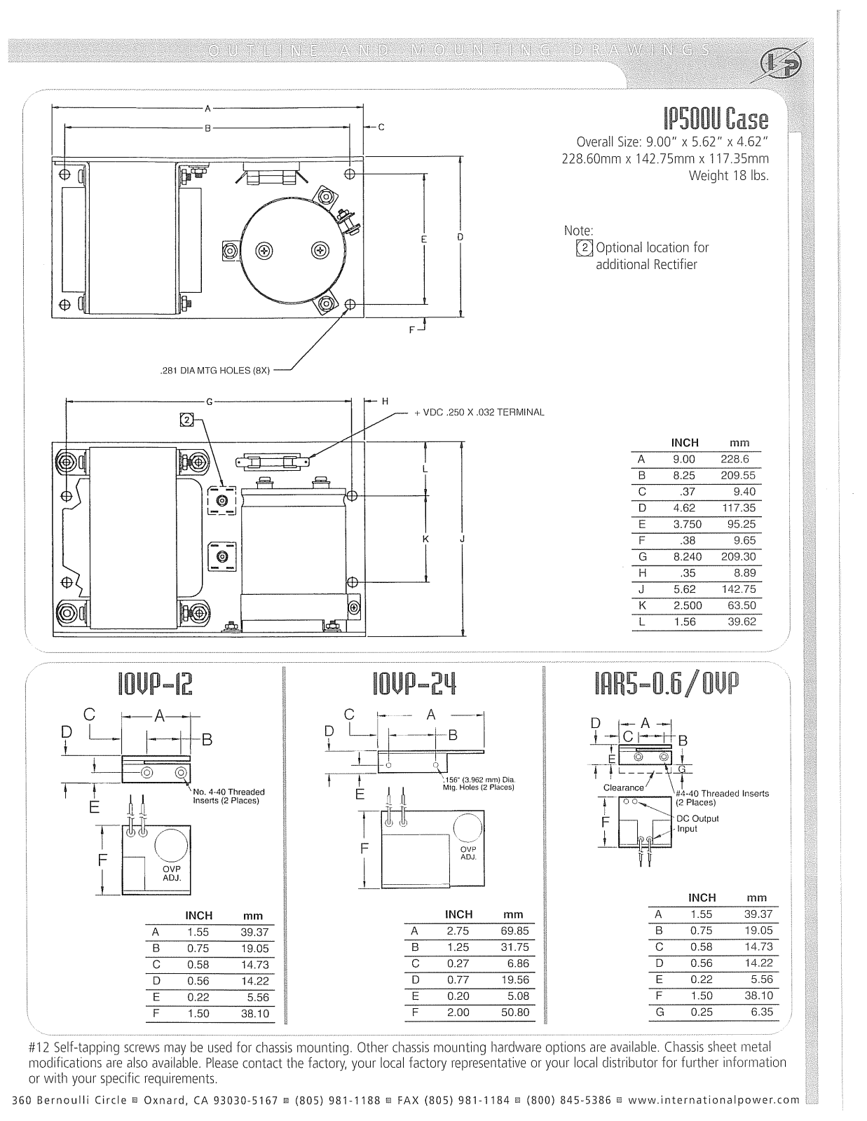International Power IP500U Case Dimensional Sheet - ManualMachine.com