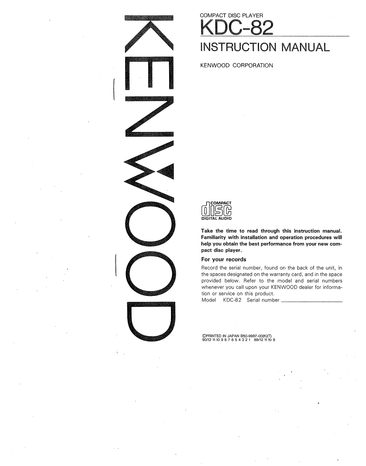 Kenwood KDC-82 Owner's Manual