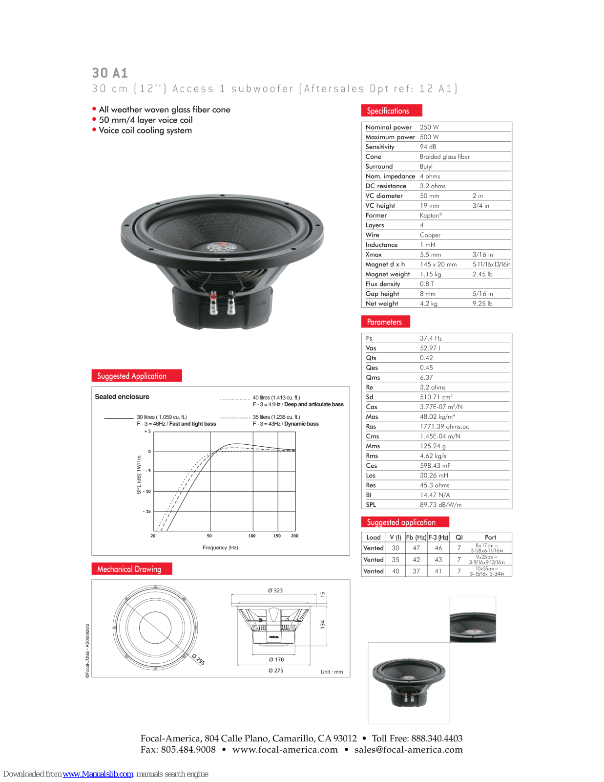 Focal Polyglass 30 A1 Specification Sheet - ManualMachine.com