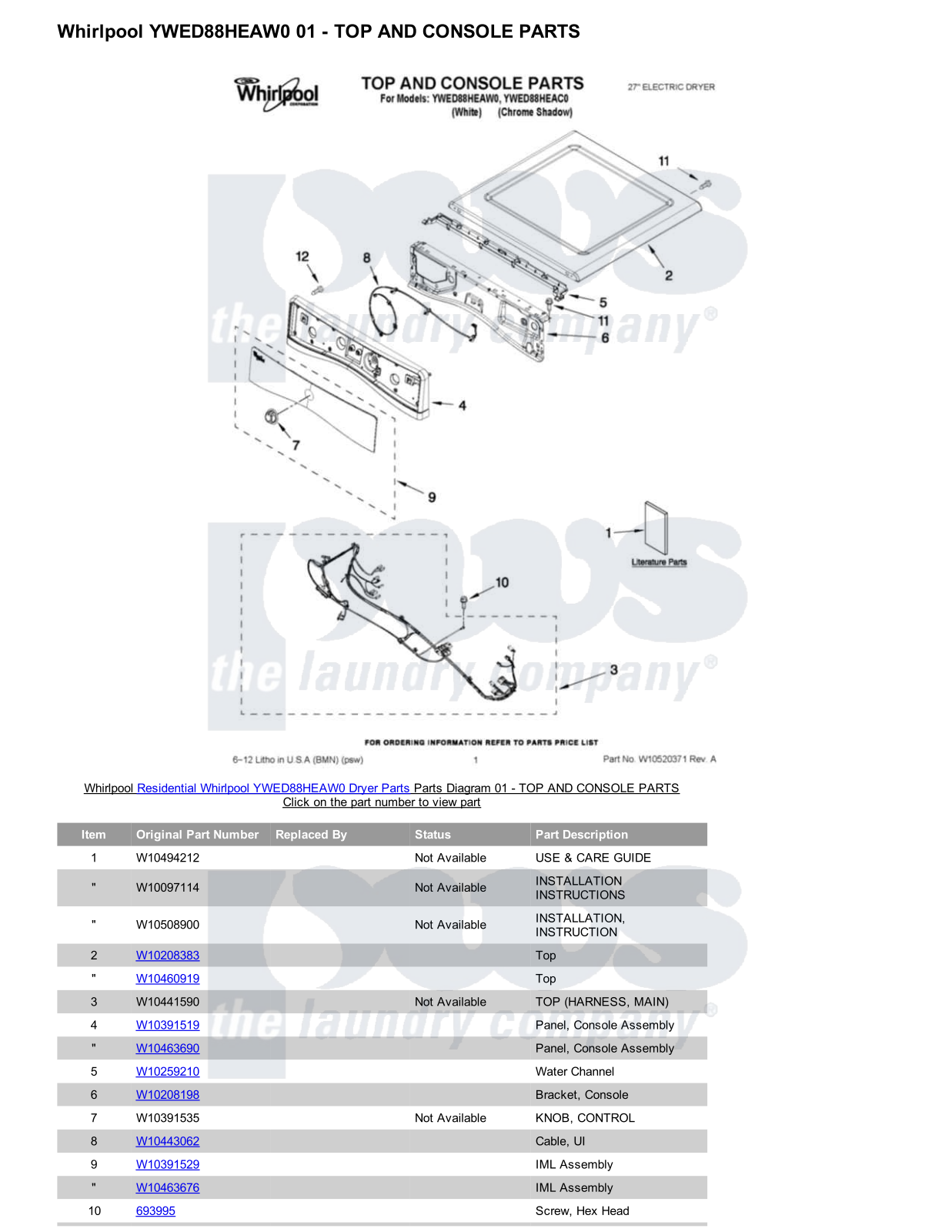 Whirlpool YWED88HEAW0 Parts Diagram