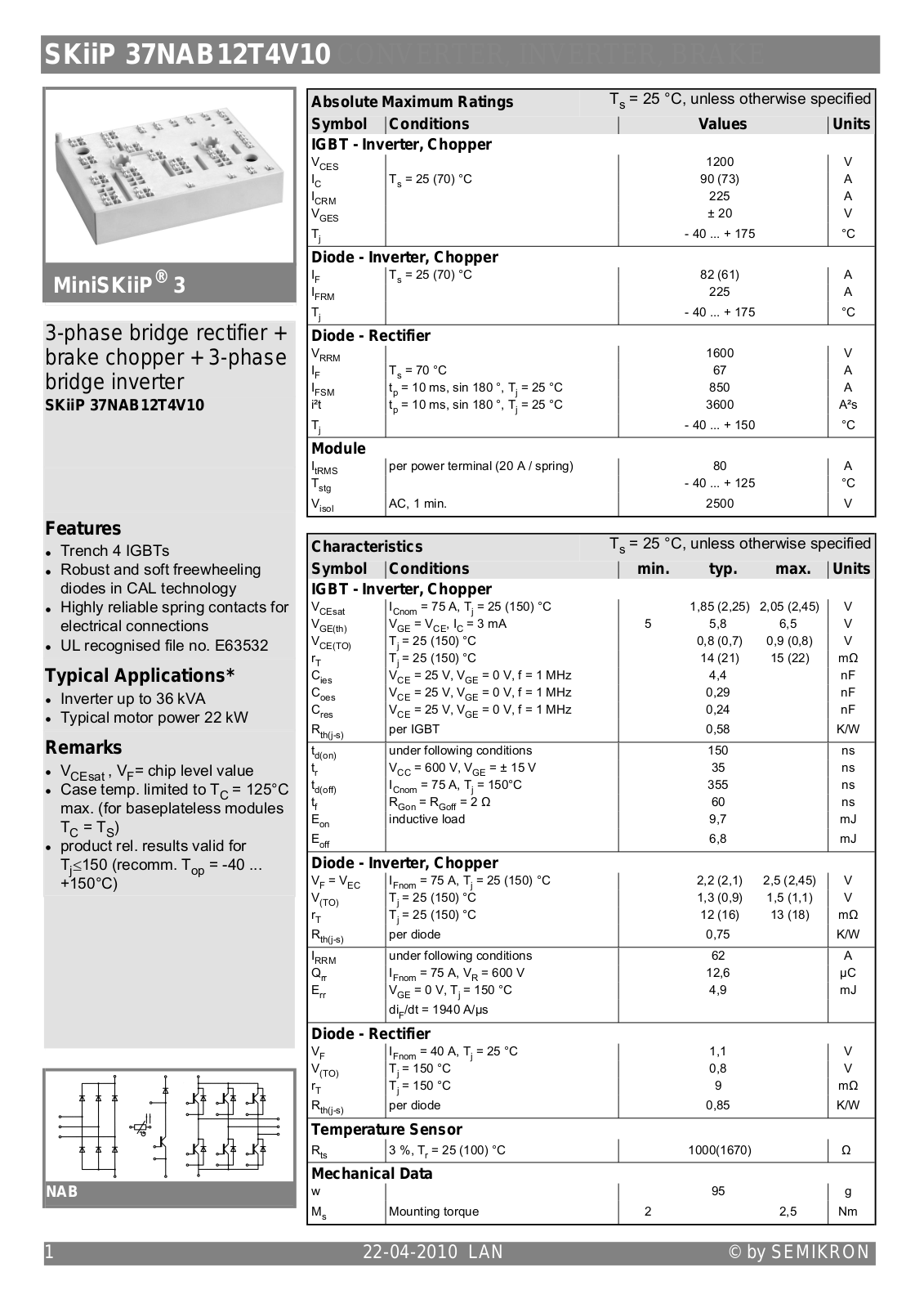 Semikron SKIIP37NAB12T4V10 Data Sheet