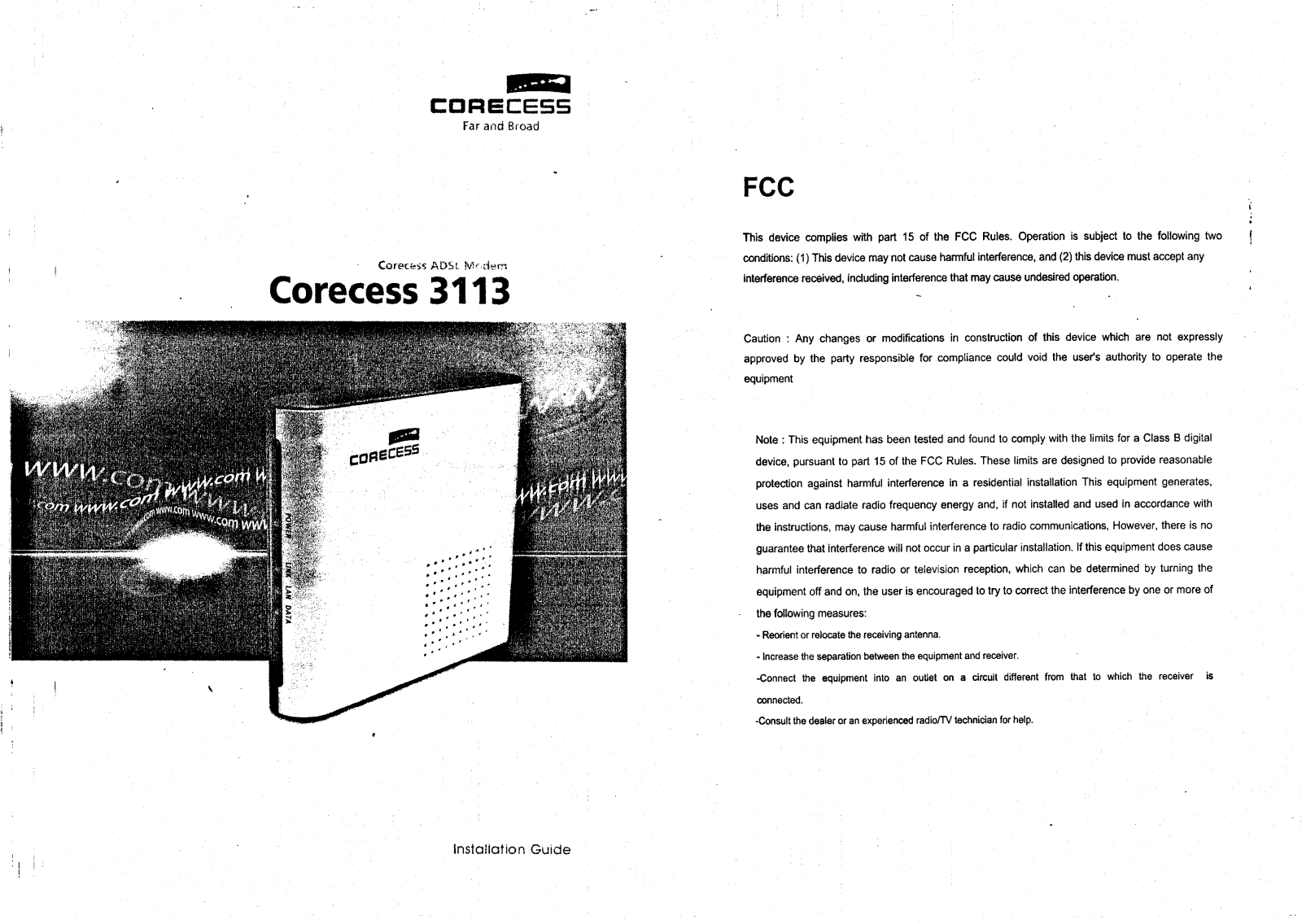 Corecess 3113 Users Manual