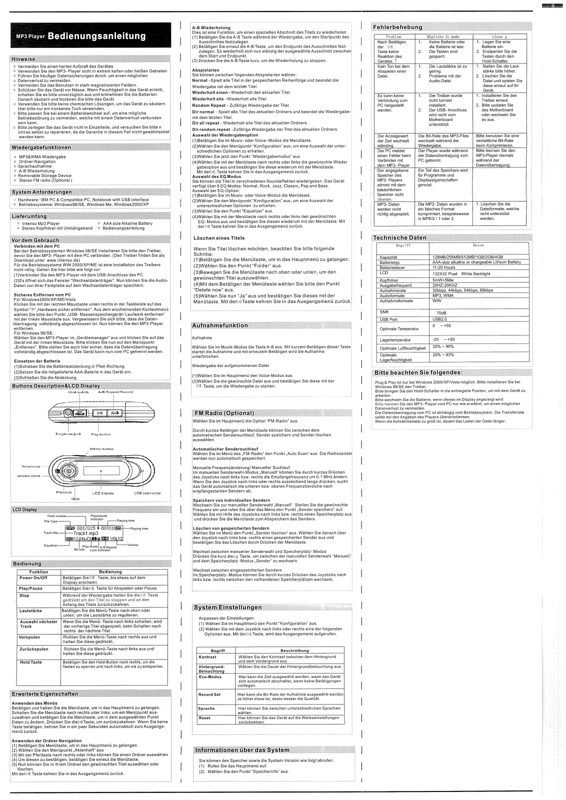 Intenso MP3 Player Operation Manual