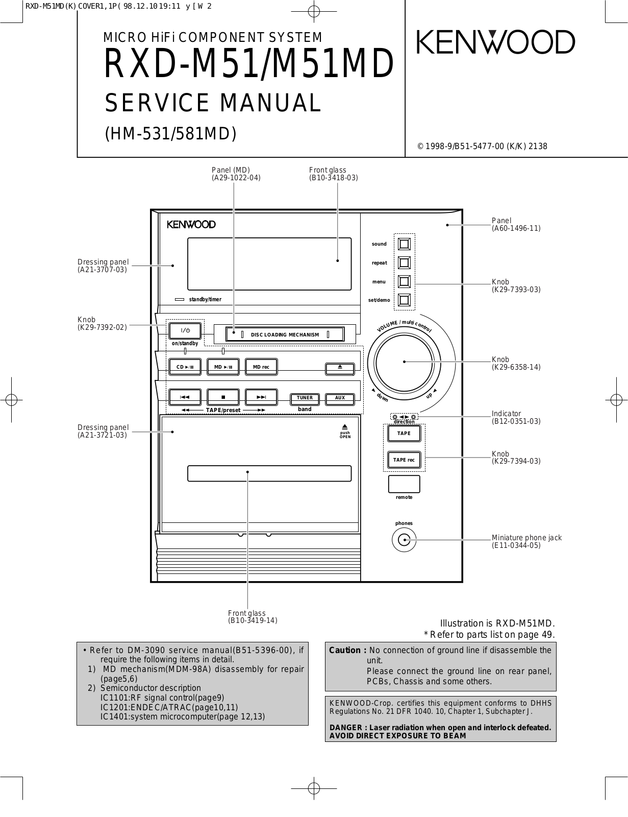 Kenwood RX-DM51-MD, HM-531, HM-581-MD Service Manual
