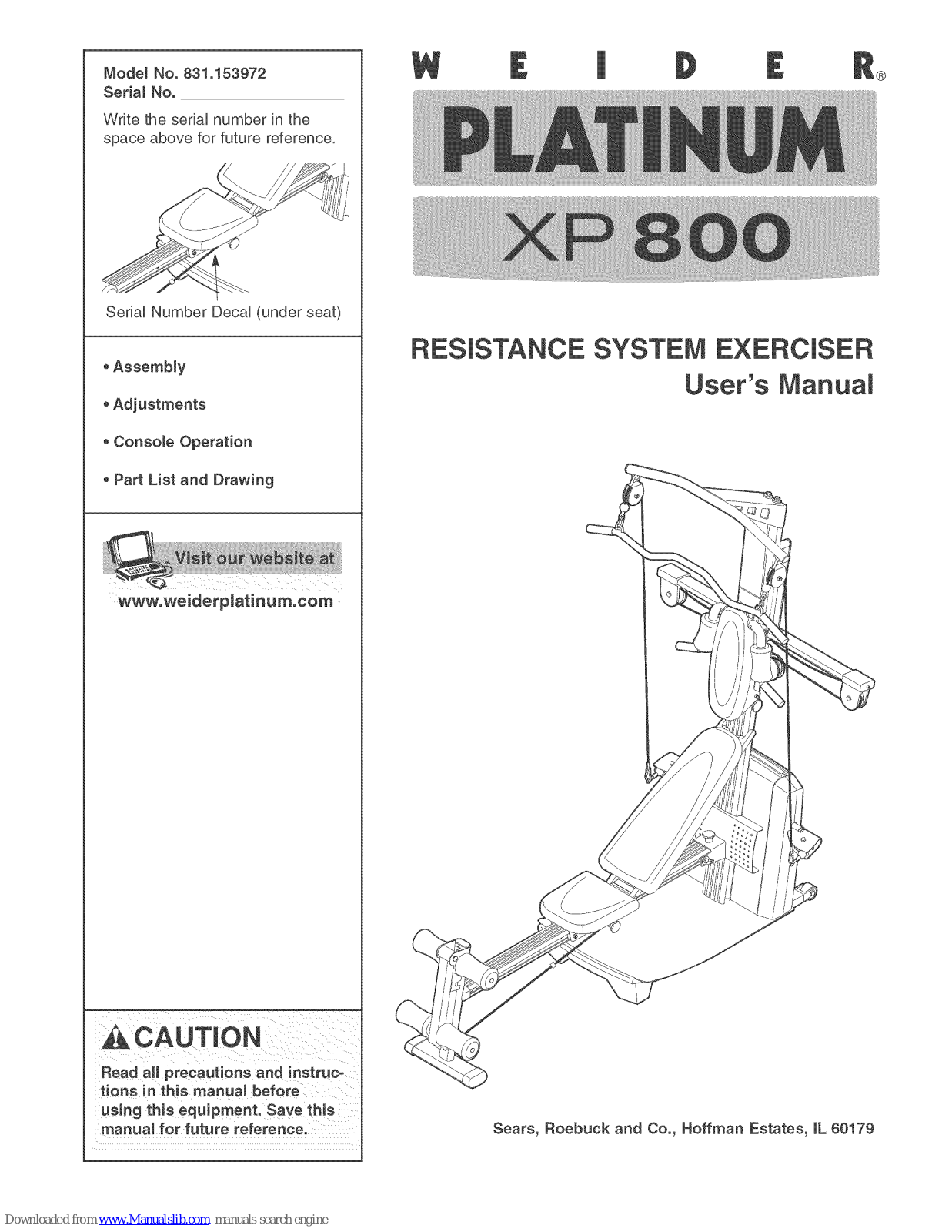 Weider Platinum XP800, 831.15397 User Manual - ManualMachine.com