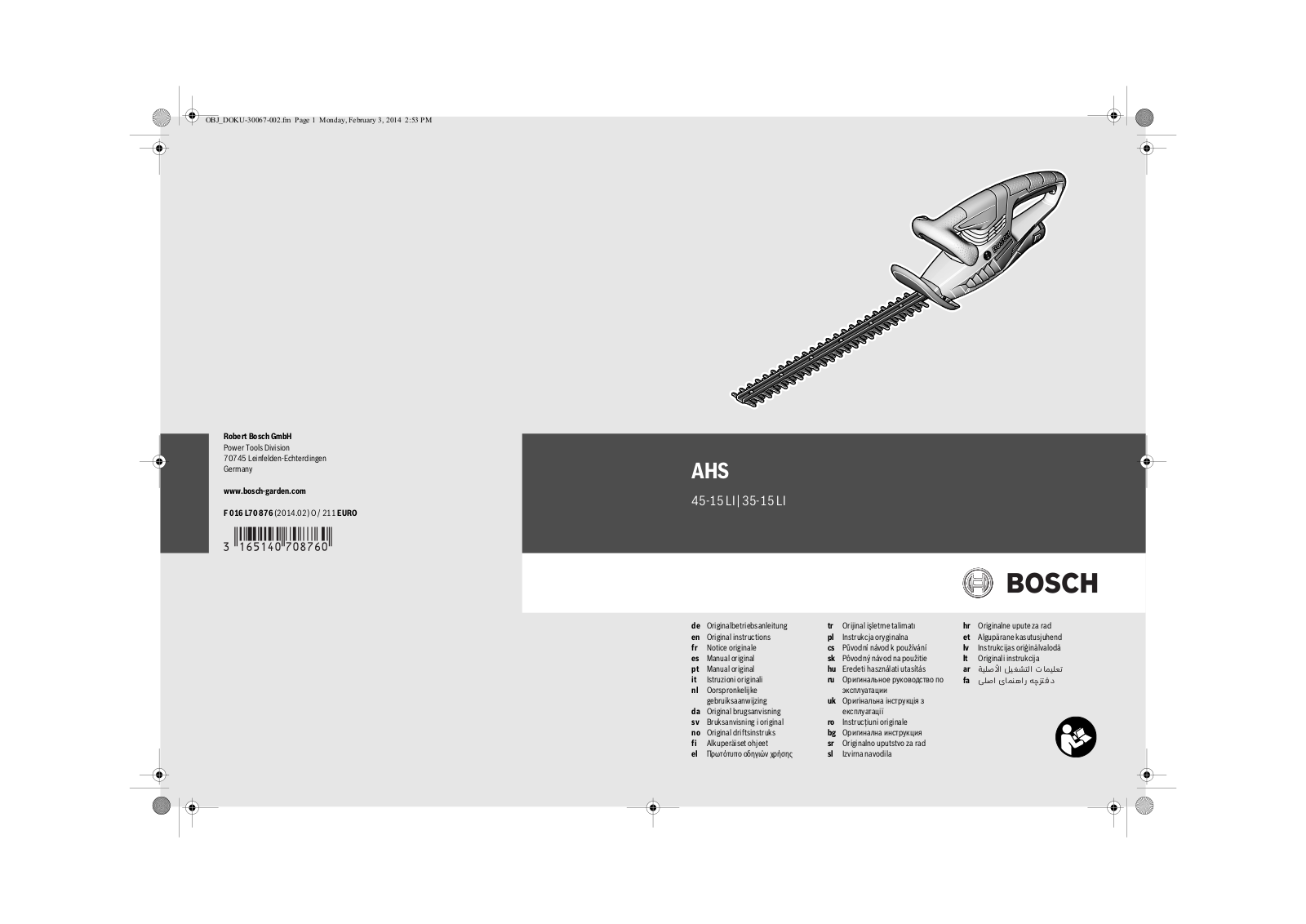 Bosch AHS 45-15 LI, AHS 35-15 LI User manual