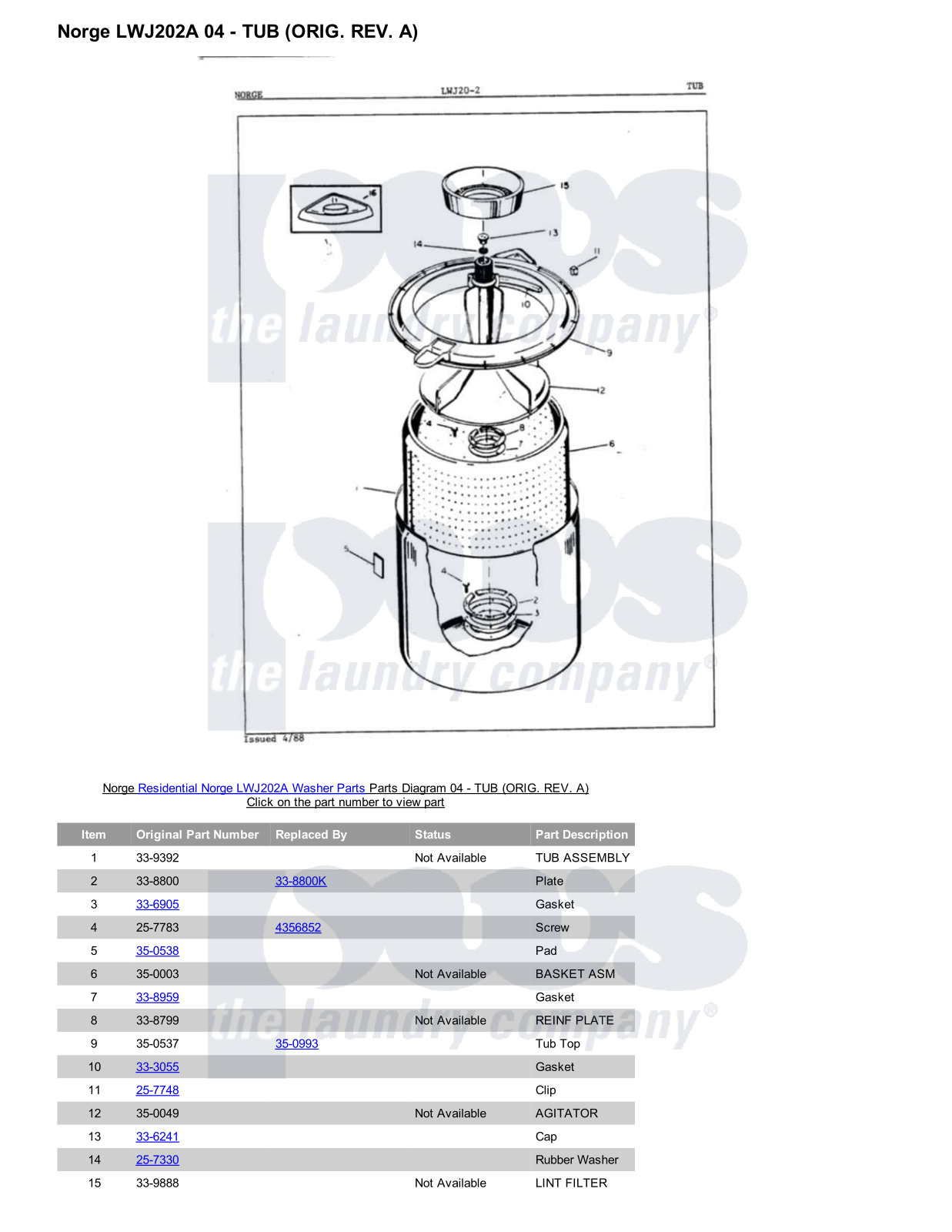 Norge LWJ202A Parts Diagram