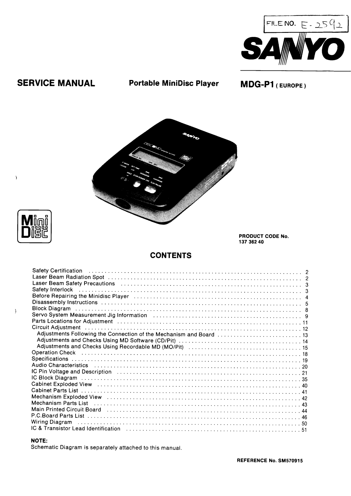 Sanyo mdg p1 Service Manual