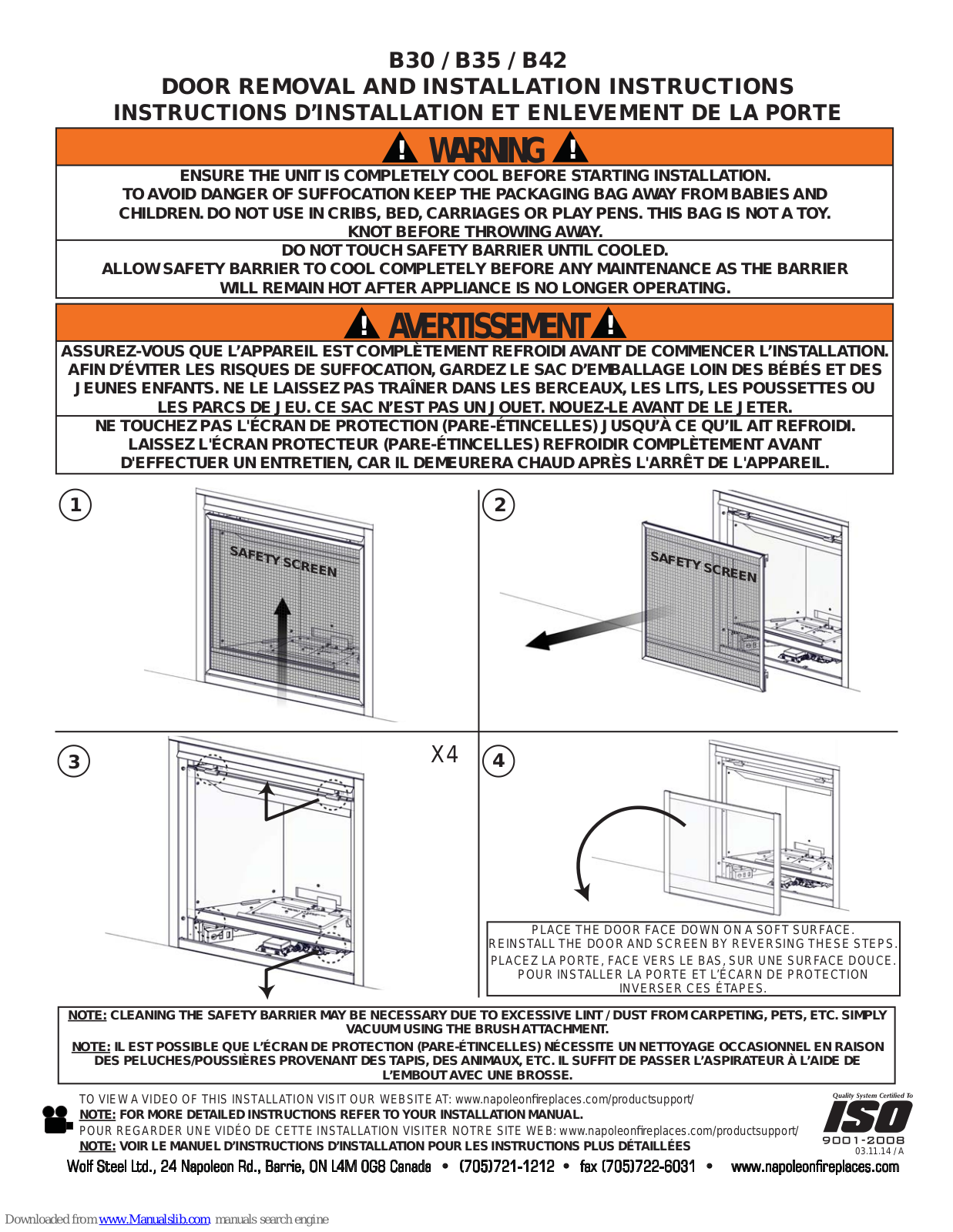 Napoleon B30, B35, B42 Installation Instructions Manual