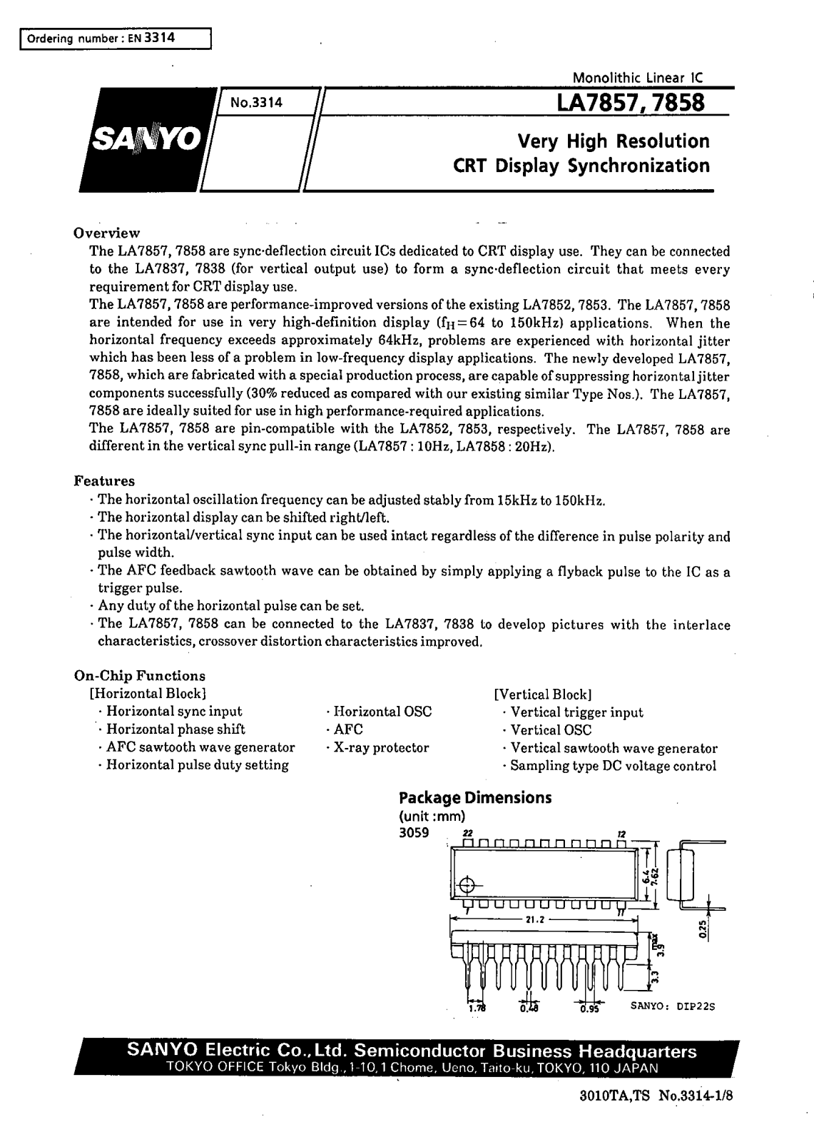 SANYO LA7858, LA7857 Datasheet