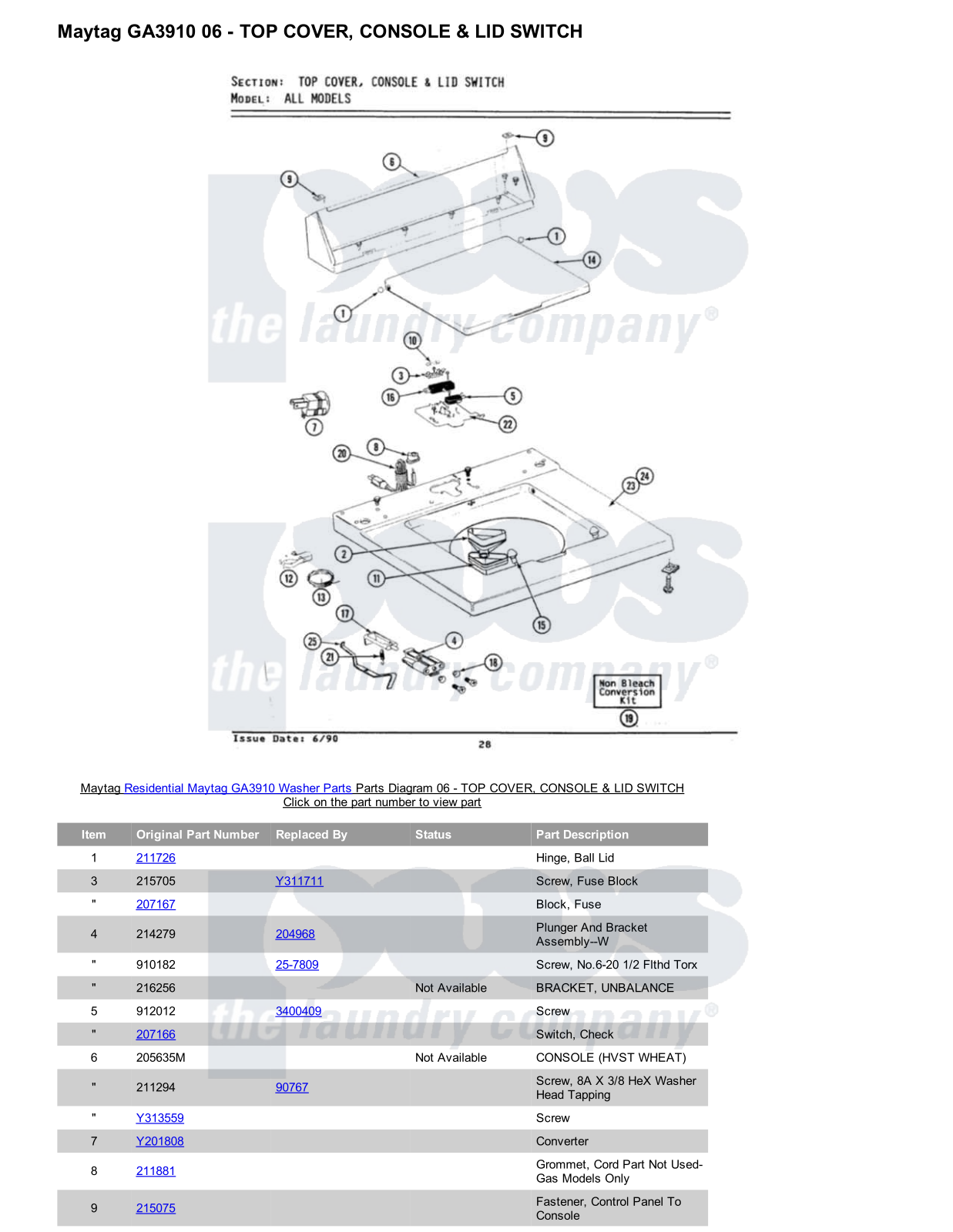 Maytag GA3910 Parts Diagram