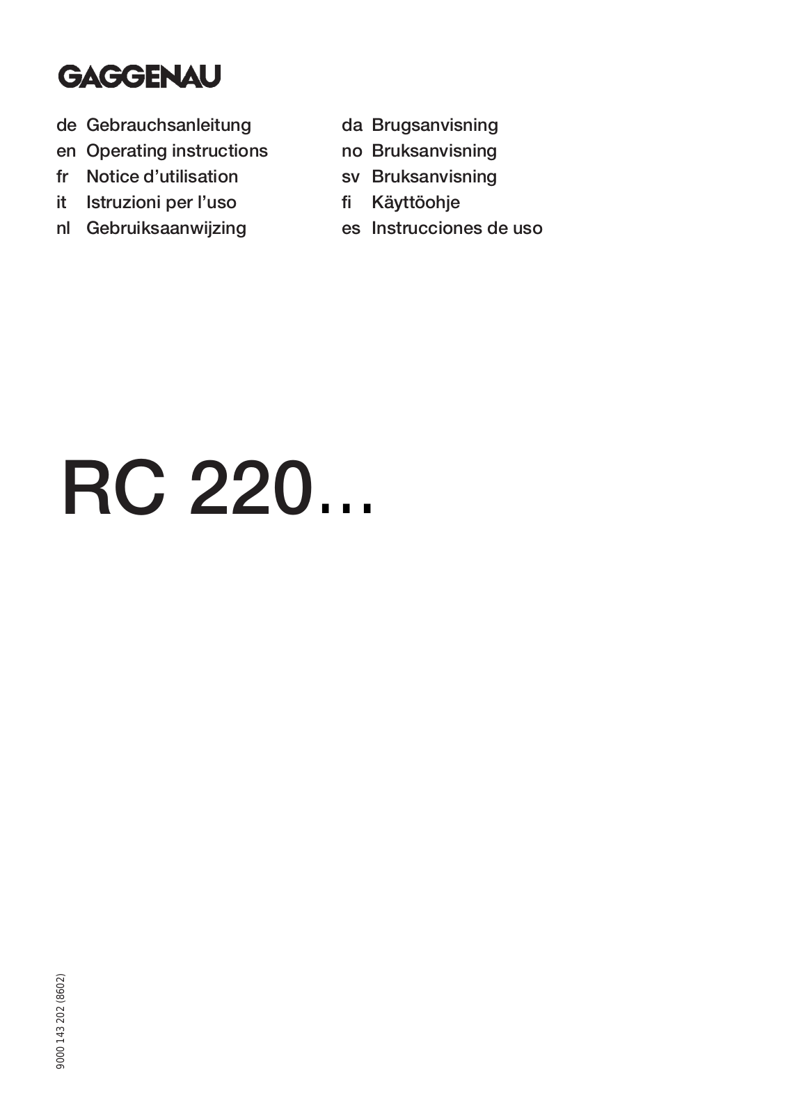 GAGGENAU RC 220, RC220200 User Manual