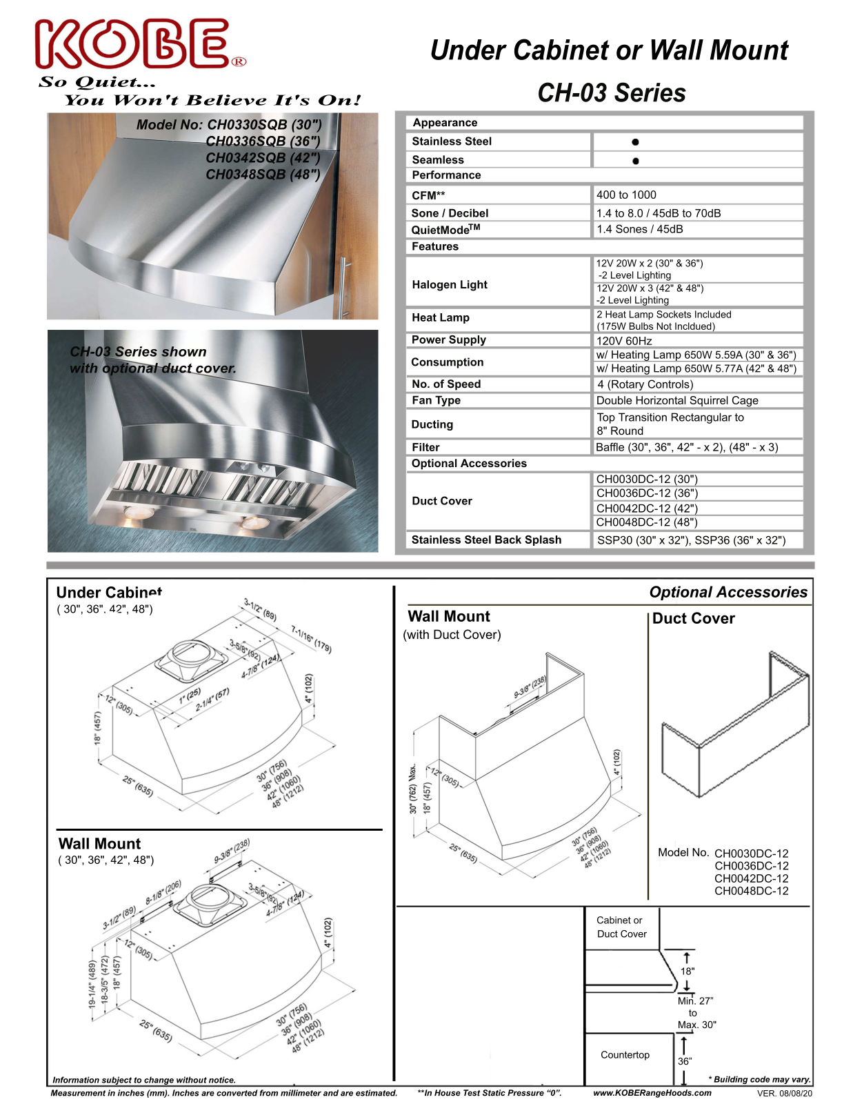 Kobe CH0342SQB Specifications