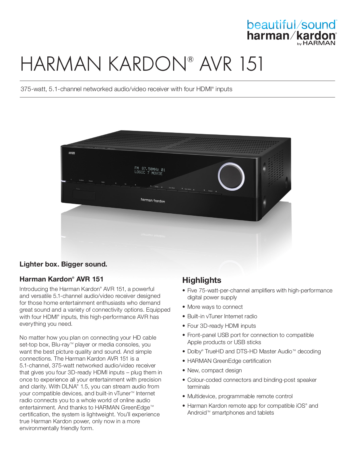 Harman Kardon AVR 151 User Manual