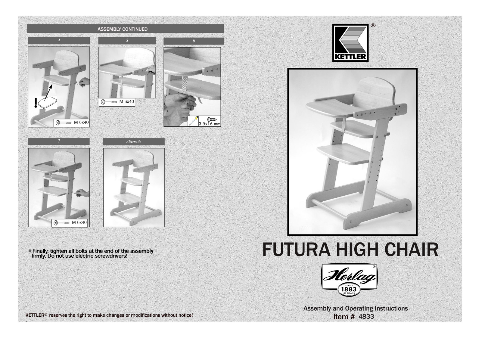 Kettler FUTURA HIGH CHAIR User Manual