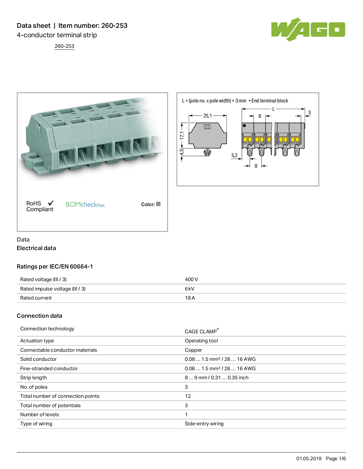 Wago 260-253 Data Sheet