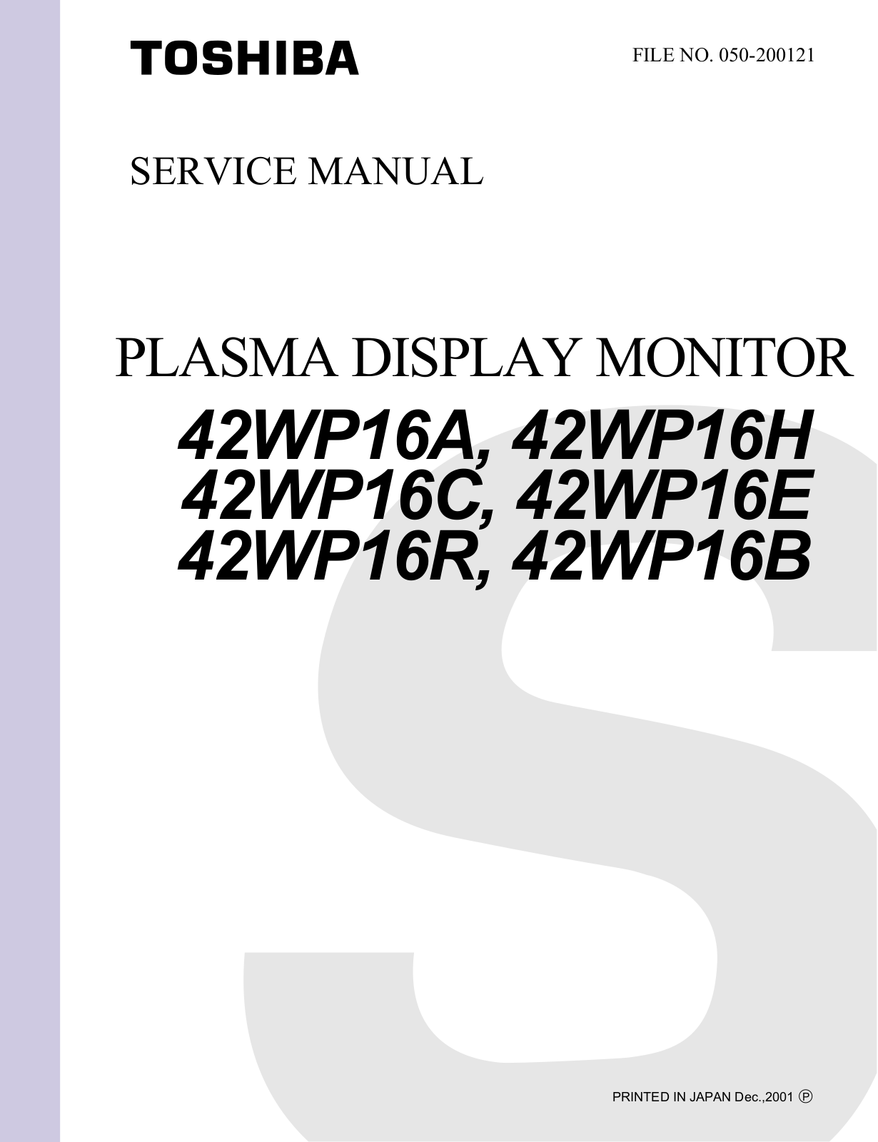 TOSHIBA 42WP16A, 42WP16H, 42WP16C, 42WP16E, 42WP16R Service Manual