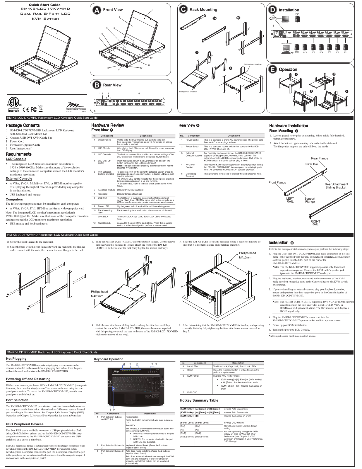 Middle Atlantic RM-KB-LCD17KVMHD Installation Guide