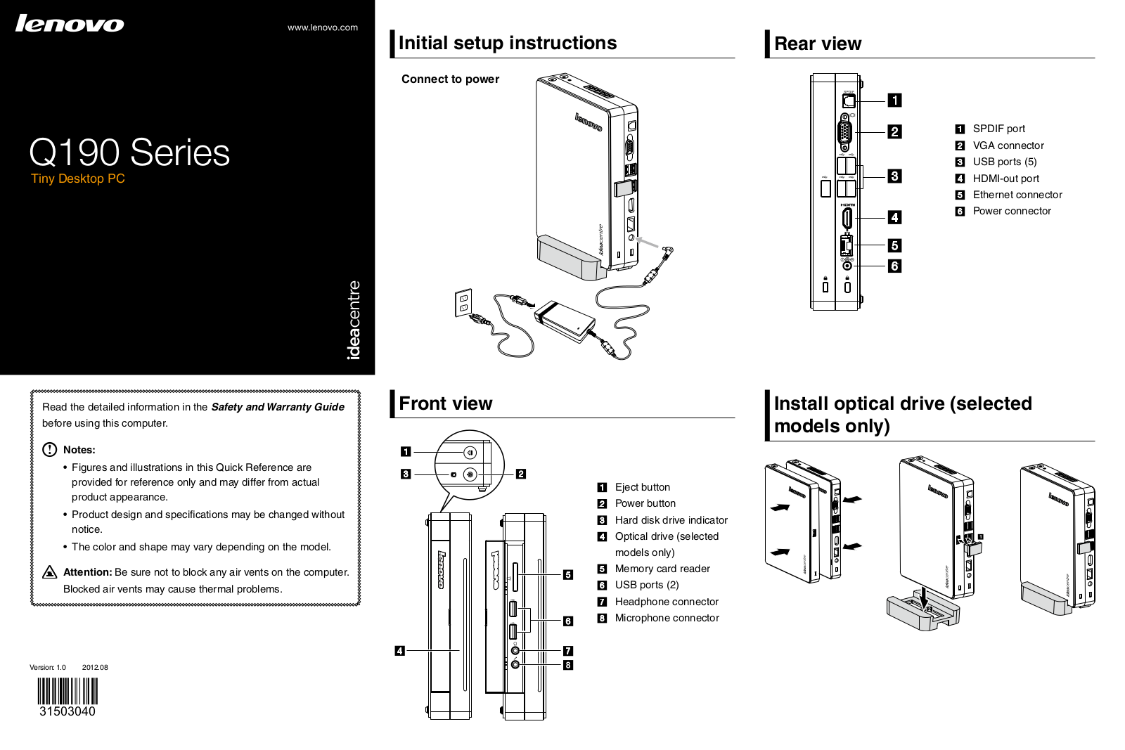 Lenovo IdeaCentre Q190 Series Quick Start Guide