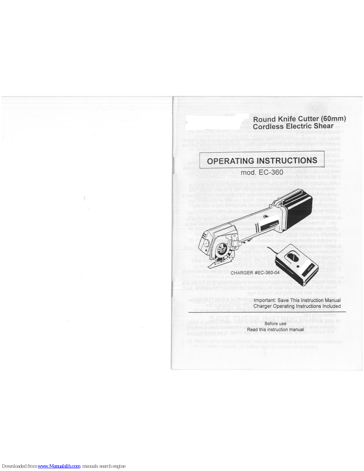 Emery EC-360 Operating Instructions Manual