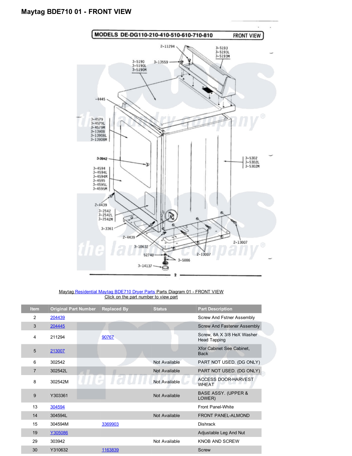 Maytag BDE710 Parts Diagram