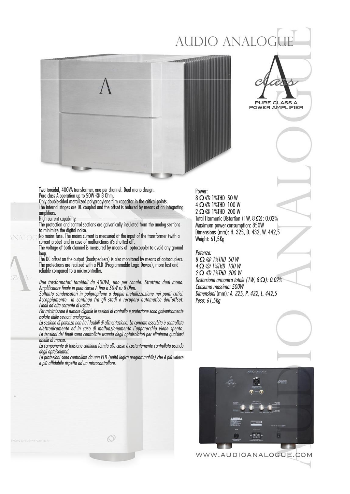 Audio Analogue SRL CLASS A User Manual