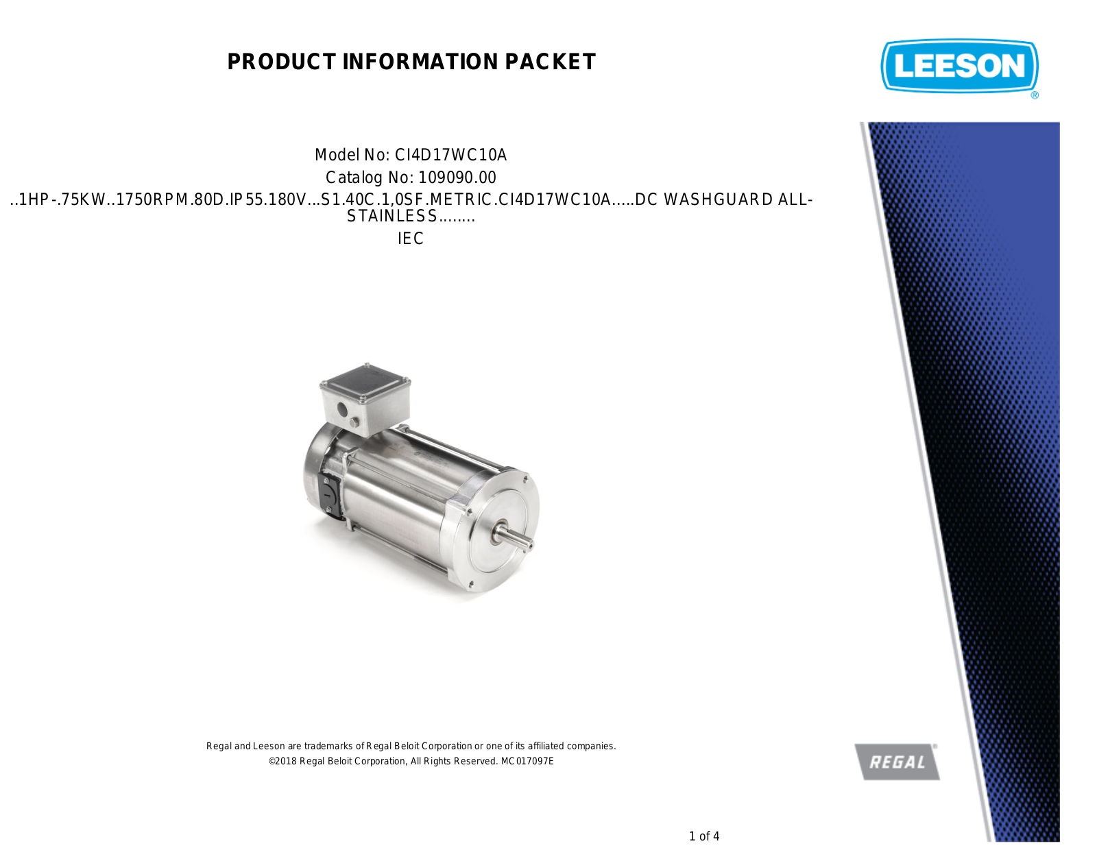 Leeson 109090.00 Product Information Packet