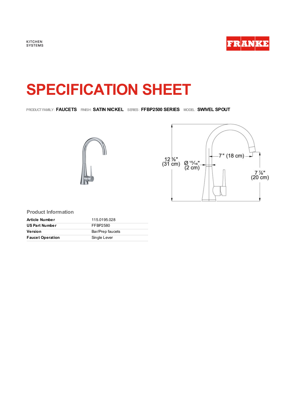 Franke Foodservice SWIVEL SPOUT User Manual