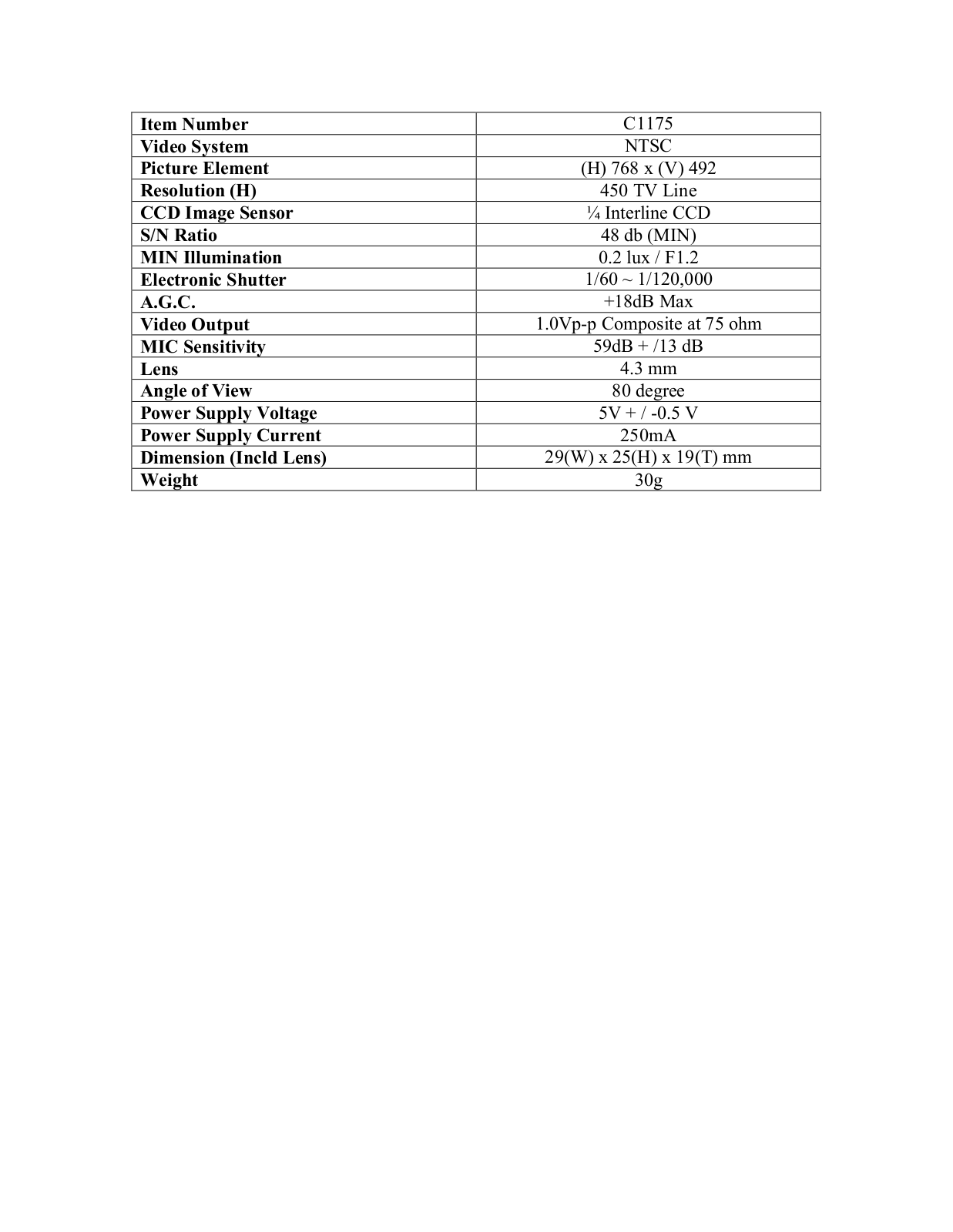 KJB C1175 Specsheet