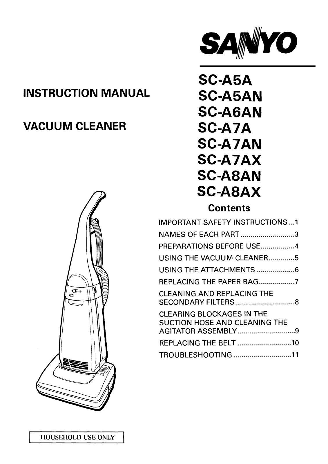 Sanyo SC-A8AX, SC-A8AN, SC-A7AX, SC-A7AN, SC-A7A Instruction Manual