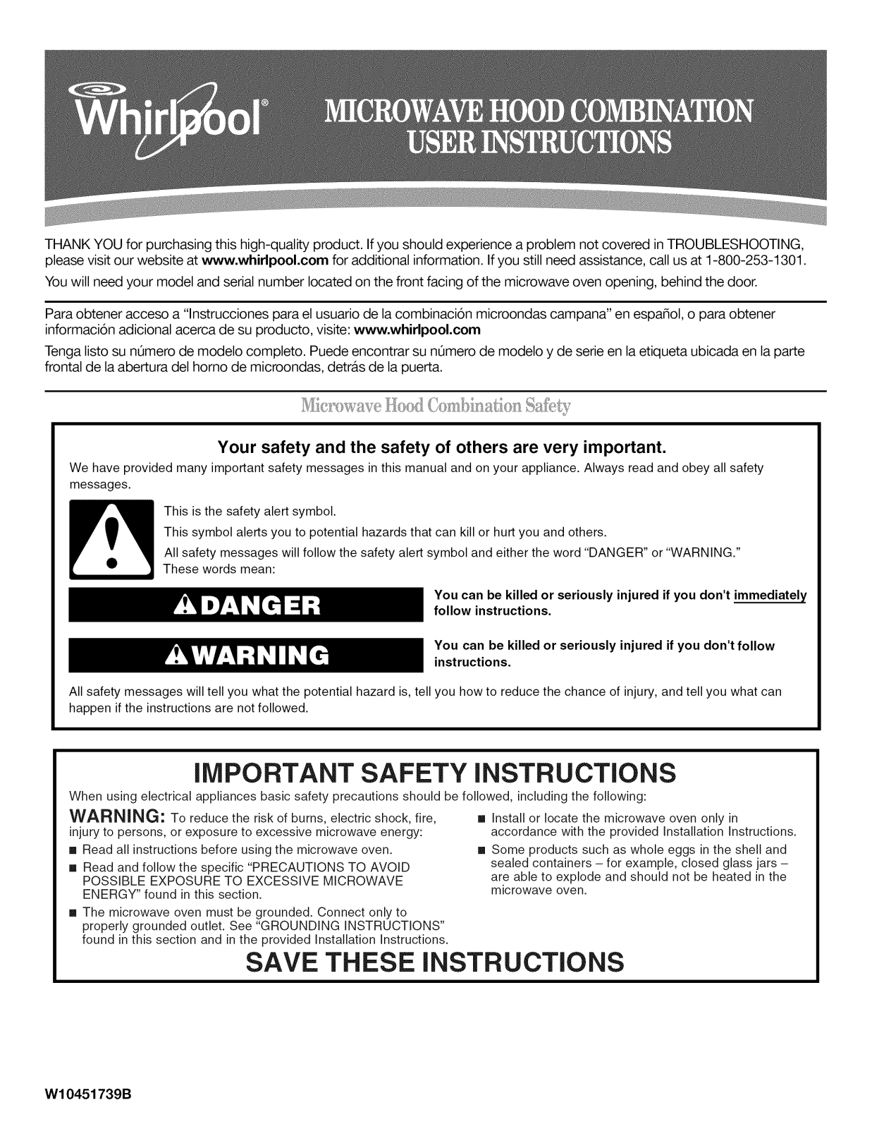 Whirlpool WMH31017AW0, WMH31017AW3, WMH31017AW1, WMH31017AS3, WMH31017AS2 Owner’s Manual