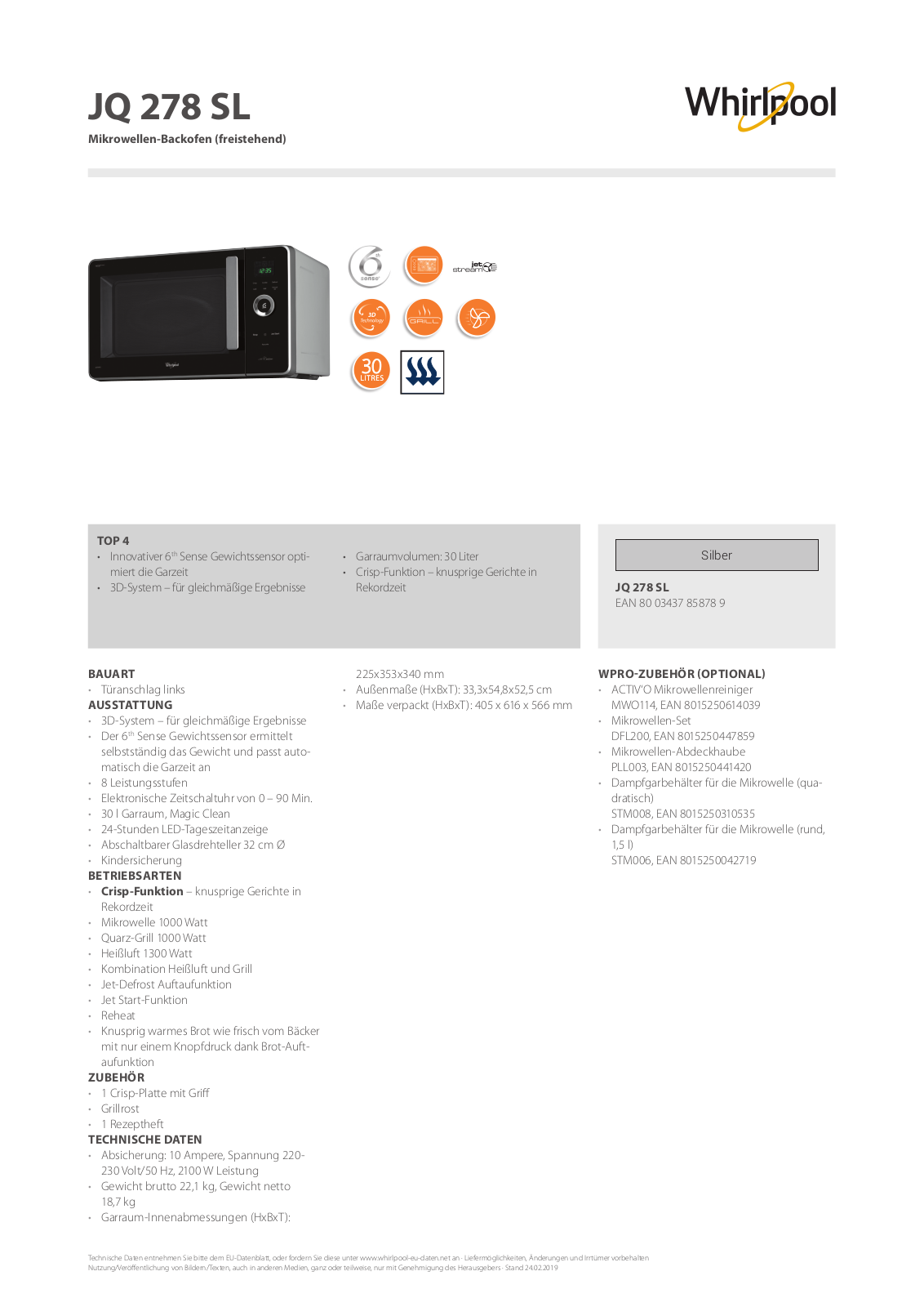 Whirlpool JQ 278 SL Product information