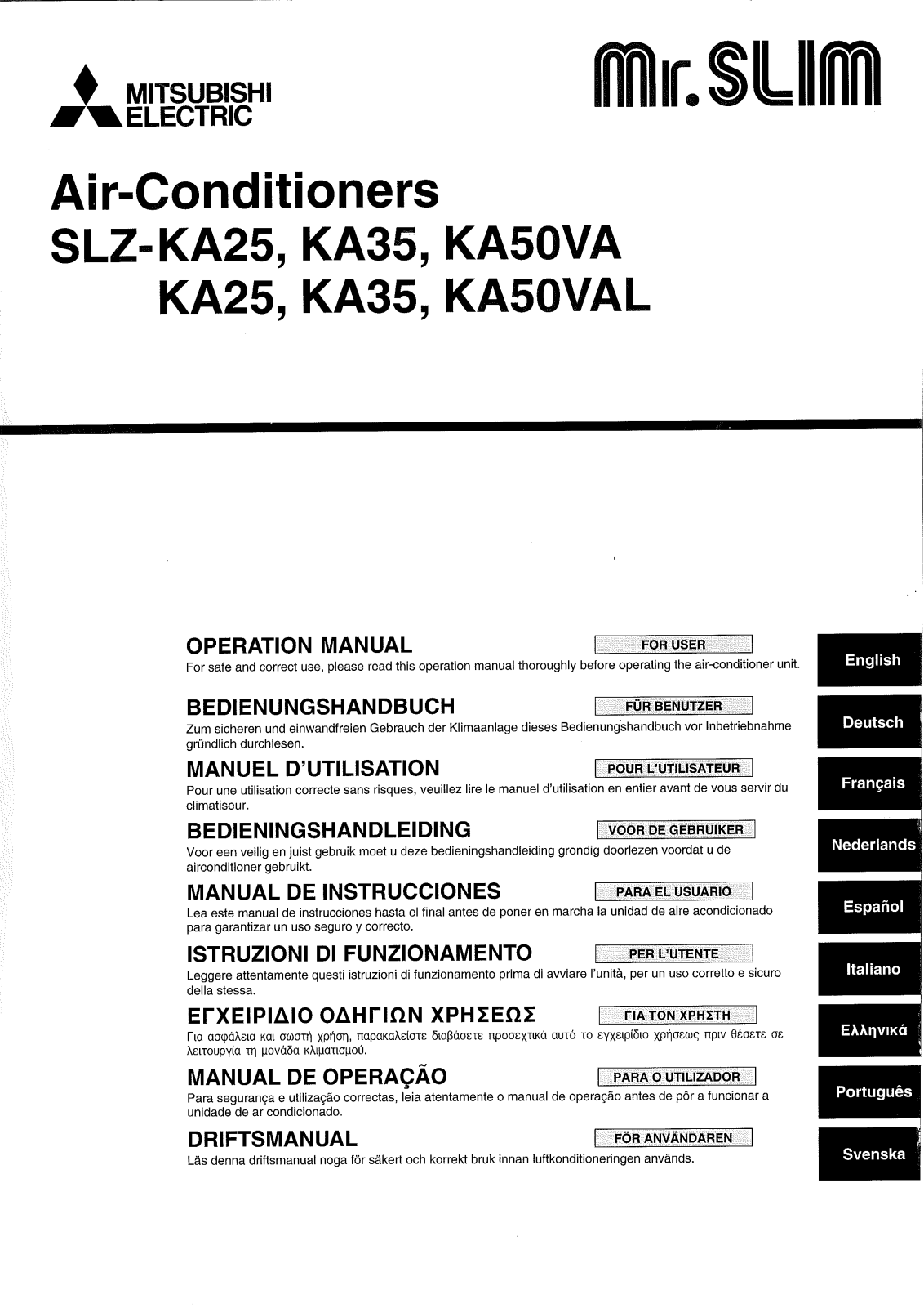 MITSUBISHI SLZ-KA35VA User Manual