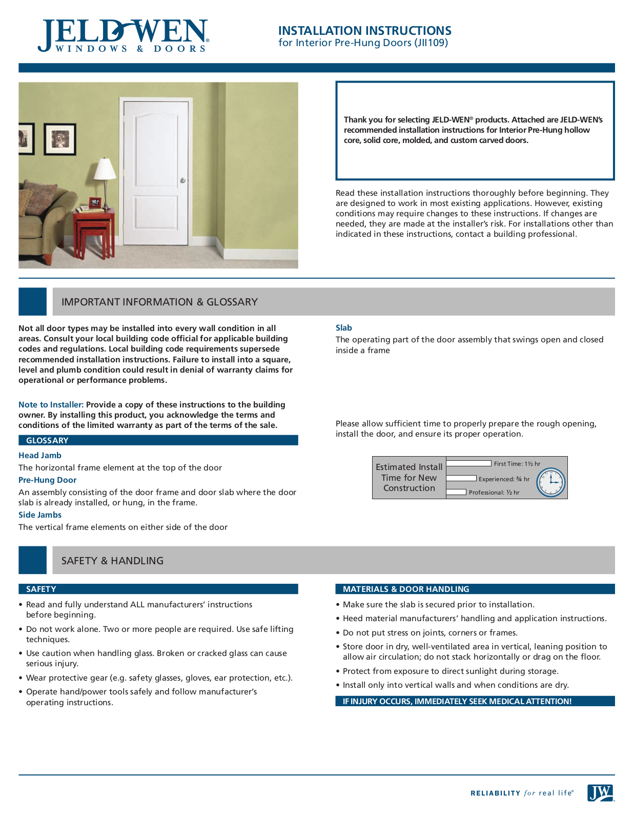 JELD-WEN JII109 User Manual