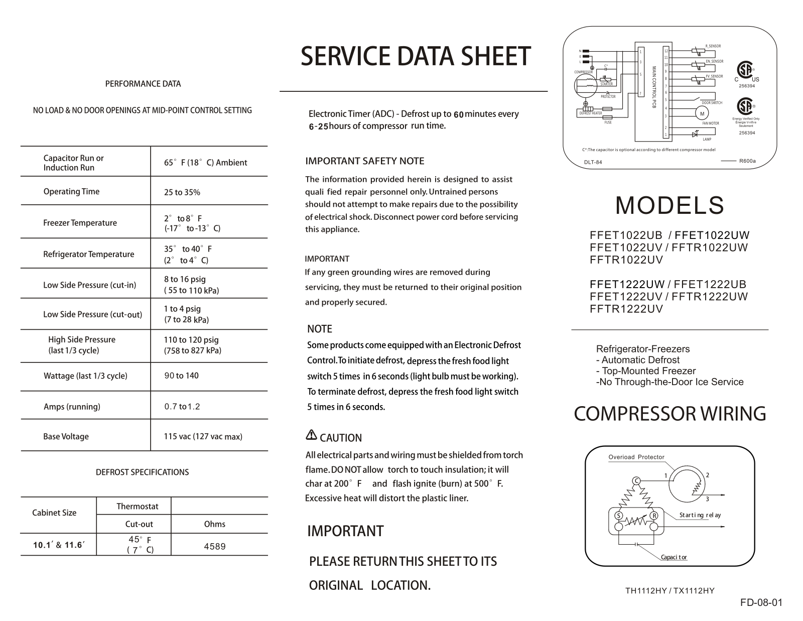 Frigidaire FFET1222UB, FFET1022UV Diagram