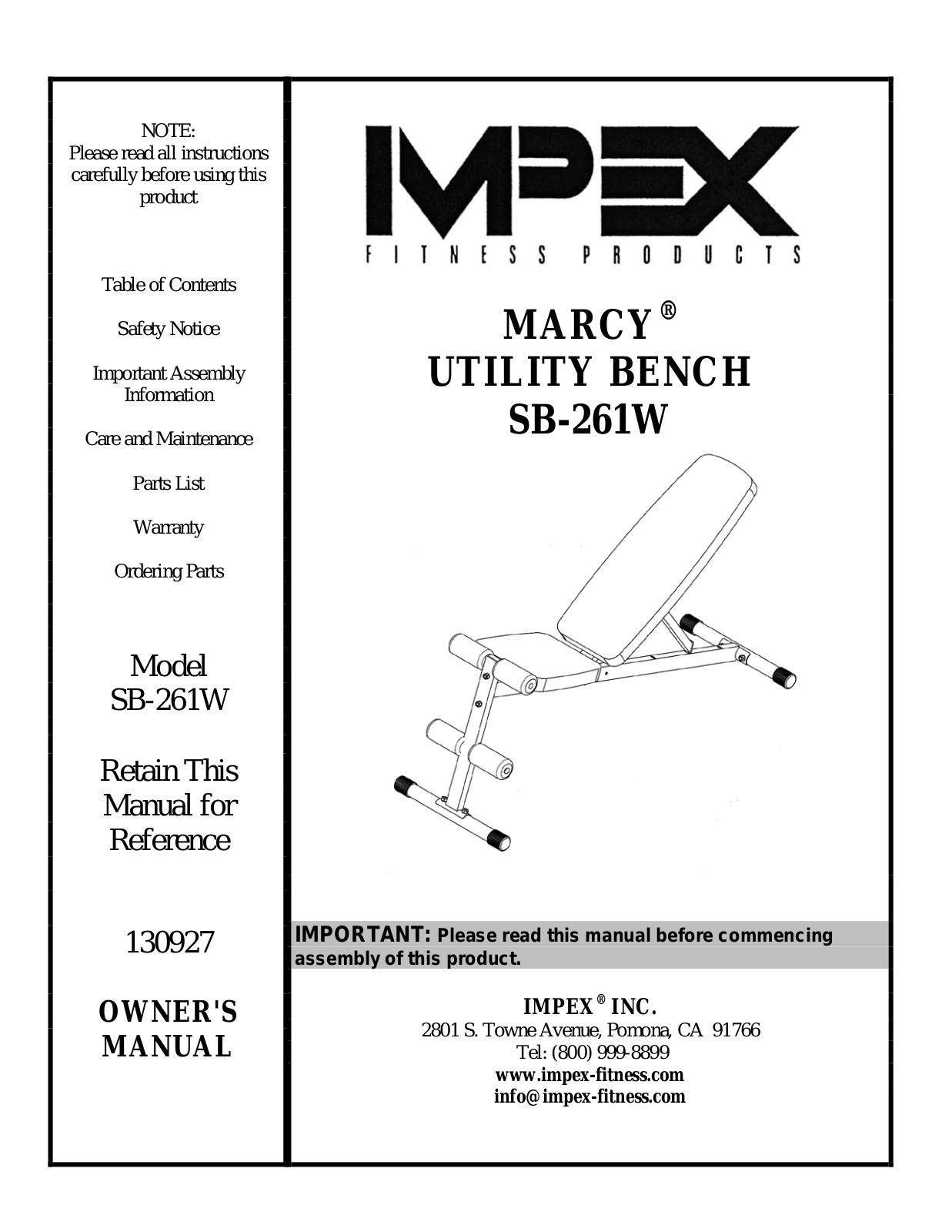 Impex SB-261W Owner's Manual