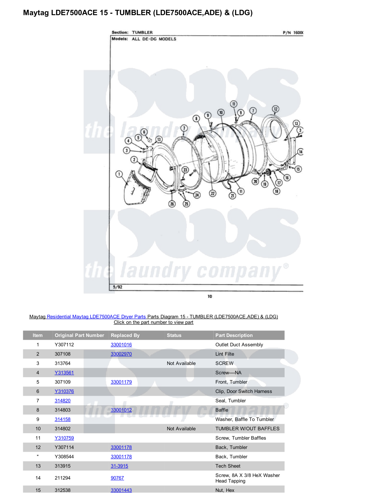 Maytag LDE7500ACE Parts Diagram