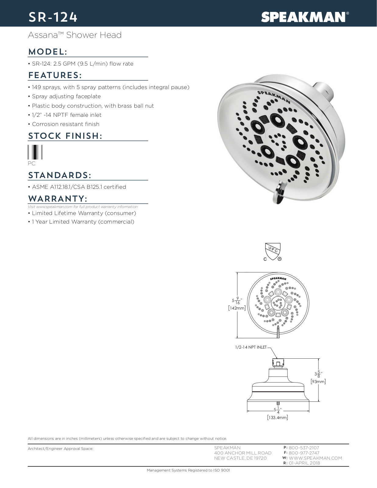 Speakman SPK3432 Specifications - ManualMachine.com