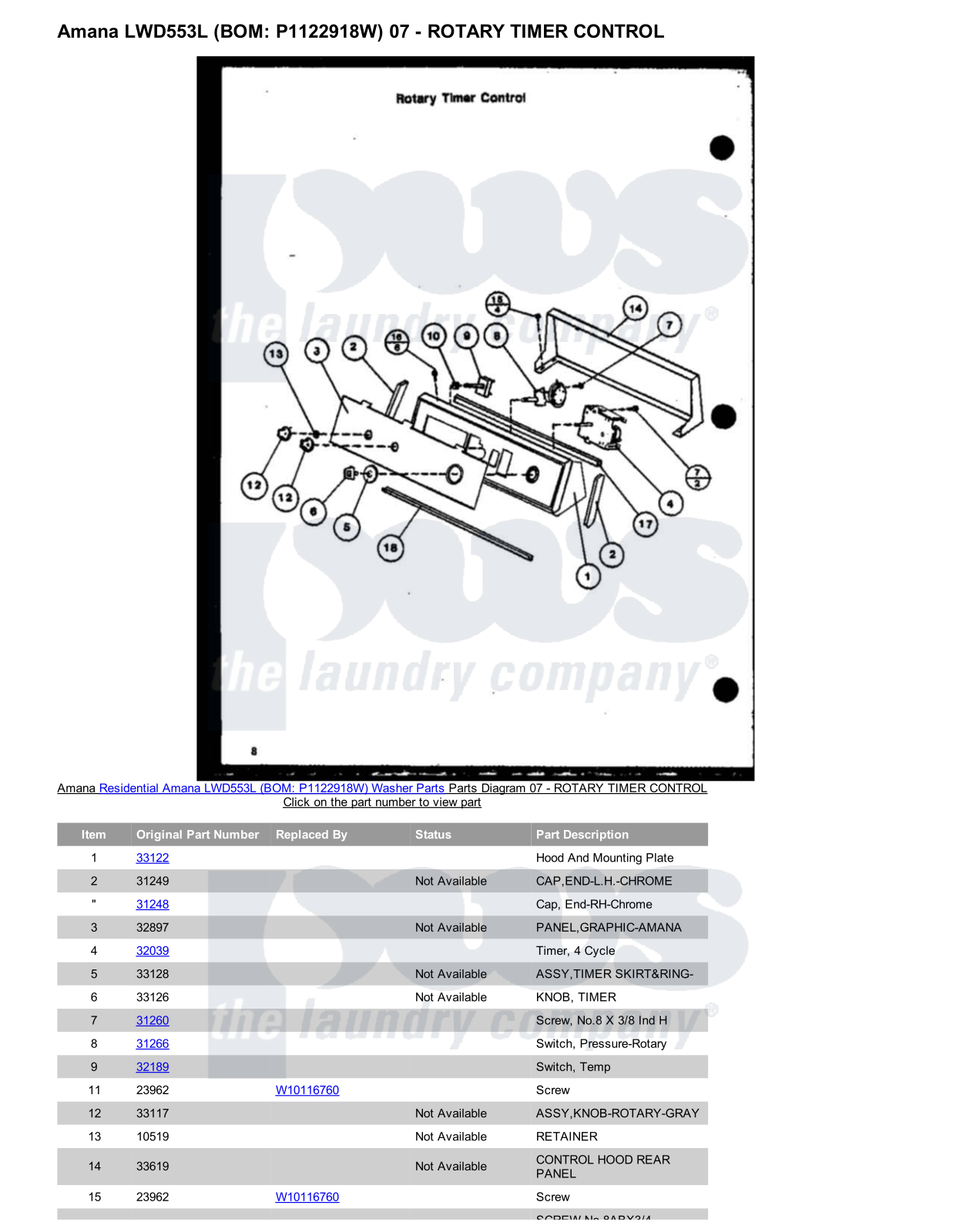 Amana LWD553L Parts Diagram