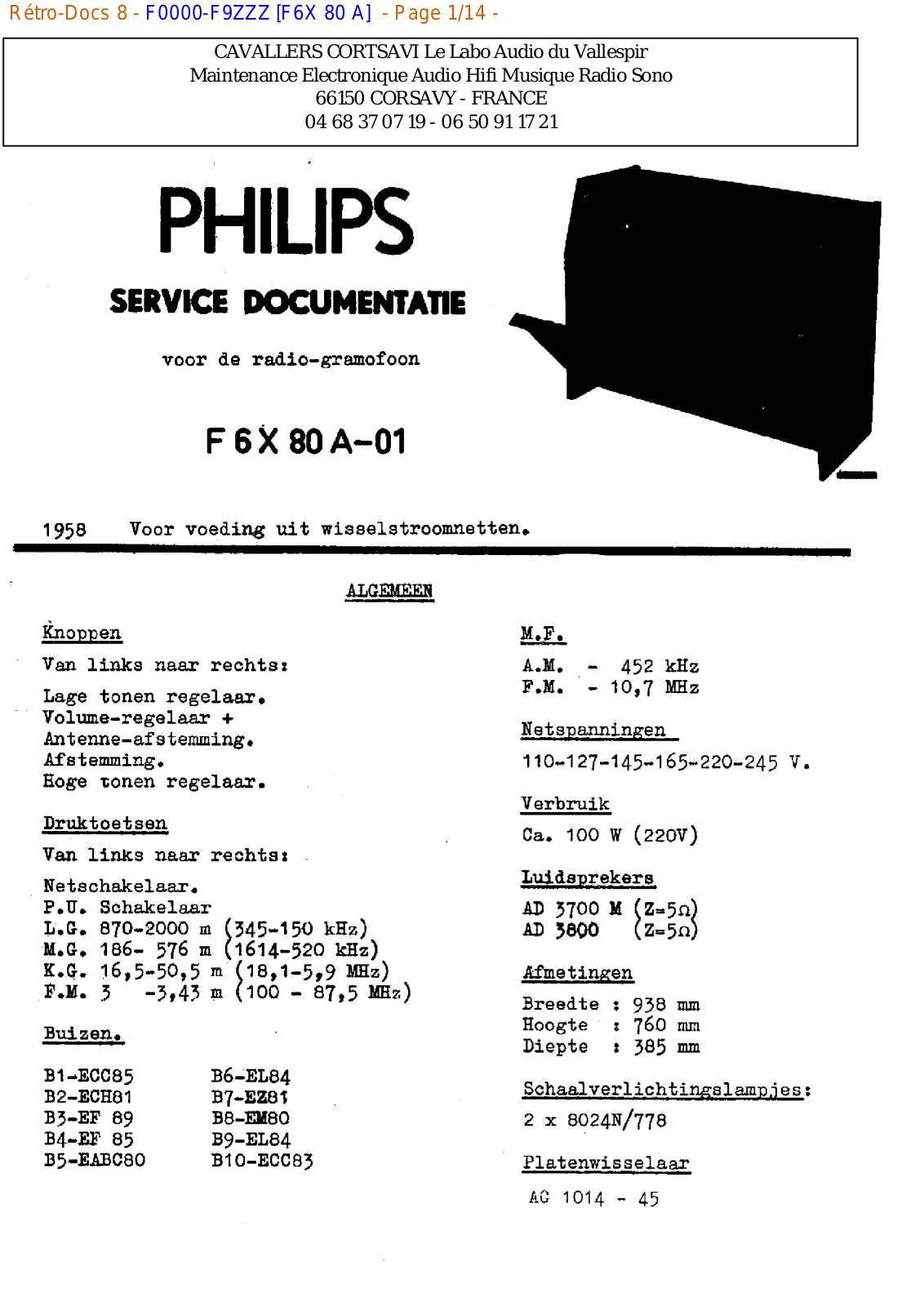 Philips f6x 80 a Datasheet - ManualMachine.com