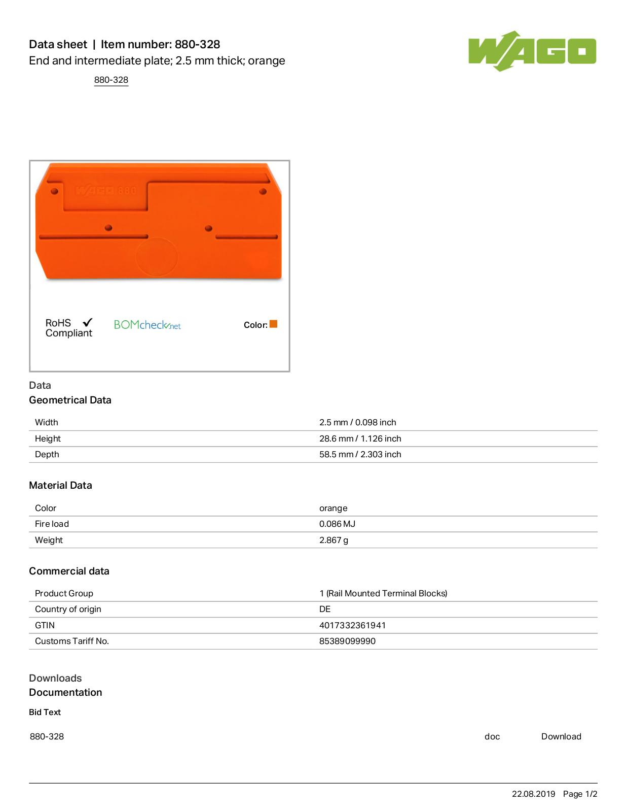 Wago 880-328 Data Sheet