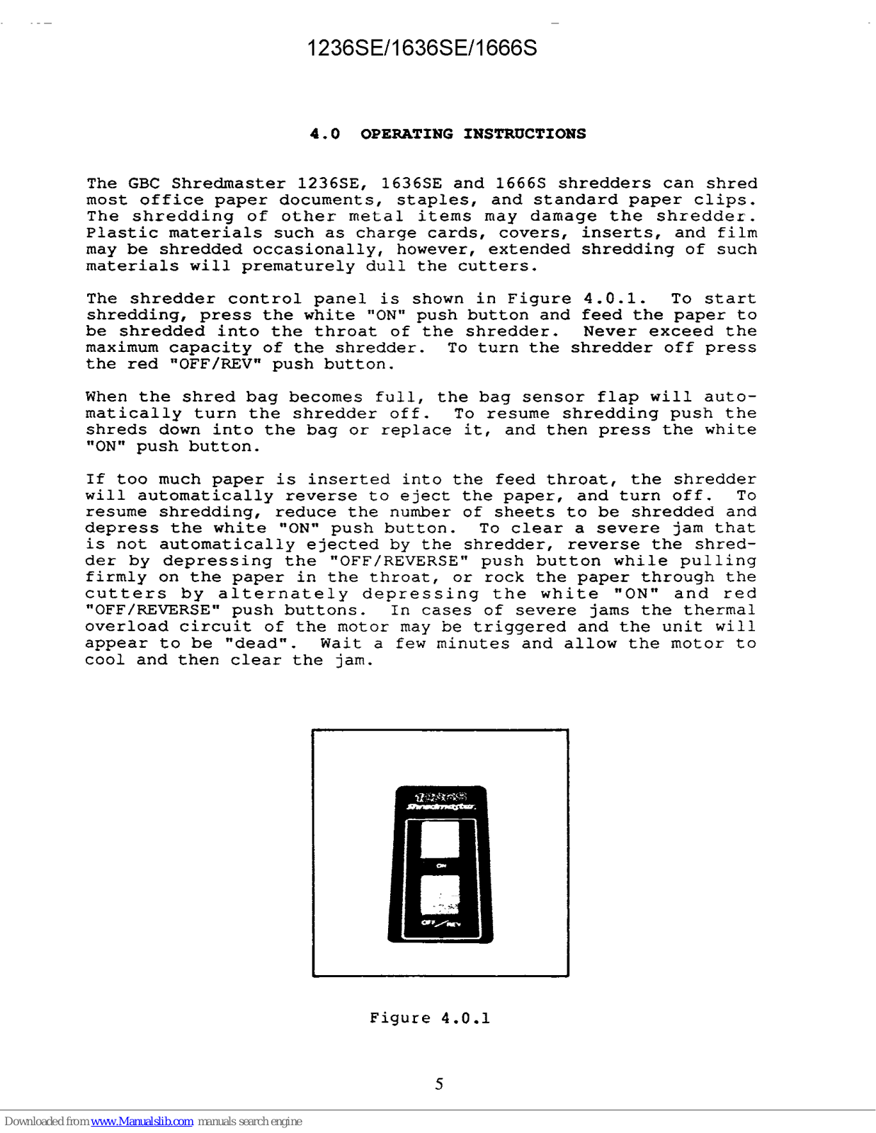 GBC SHREDMASTER 1236SE, SHREDMASTER 1666S, SHREDMASTER 1636SE Operating Instructions Manual