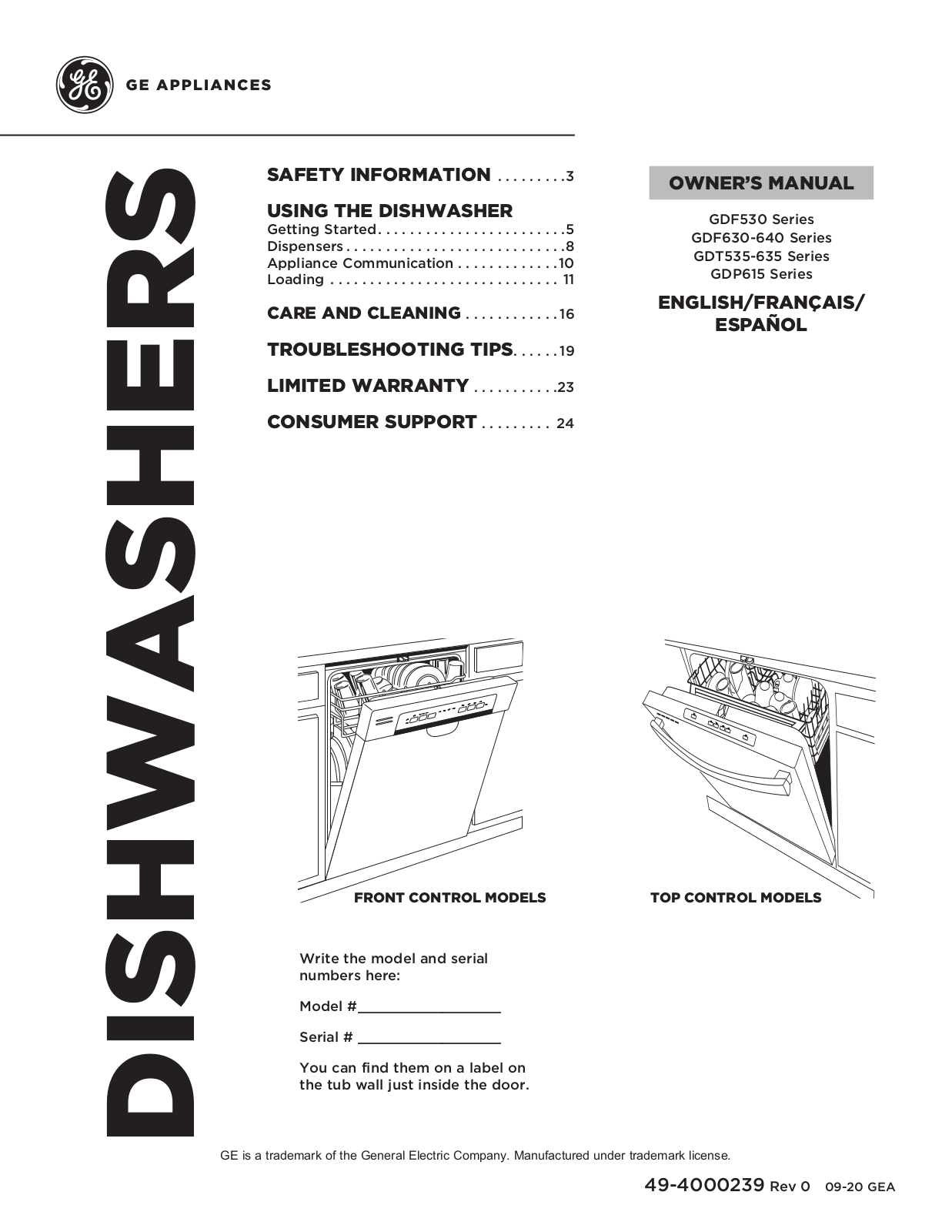 GE GDF530 Series, GDF630-640 Series, GDT535-635 Series, GDP615 Series Owner’s Manual