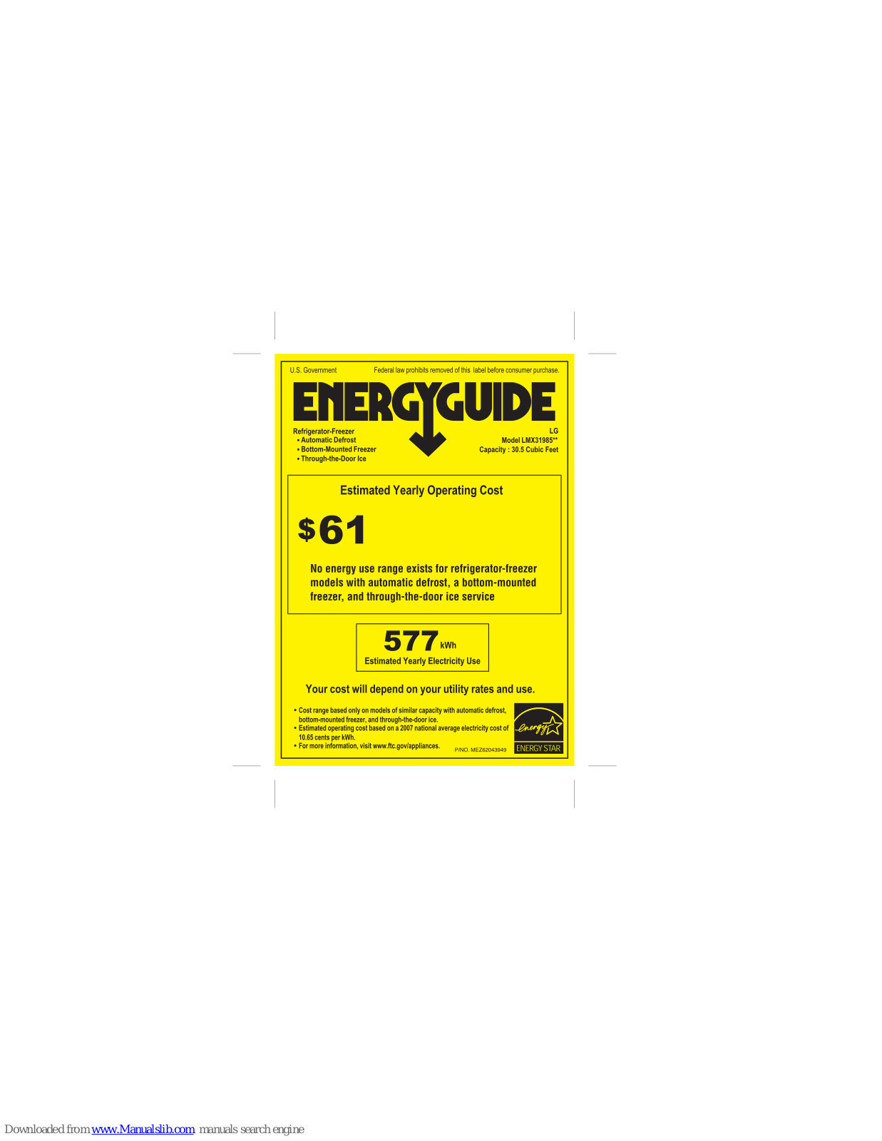 LG LMX31985ST, LMX31985 Series Energy Manual