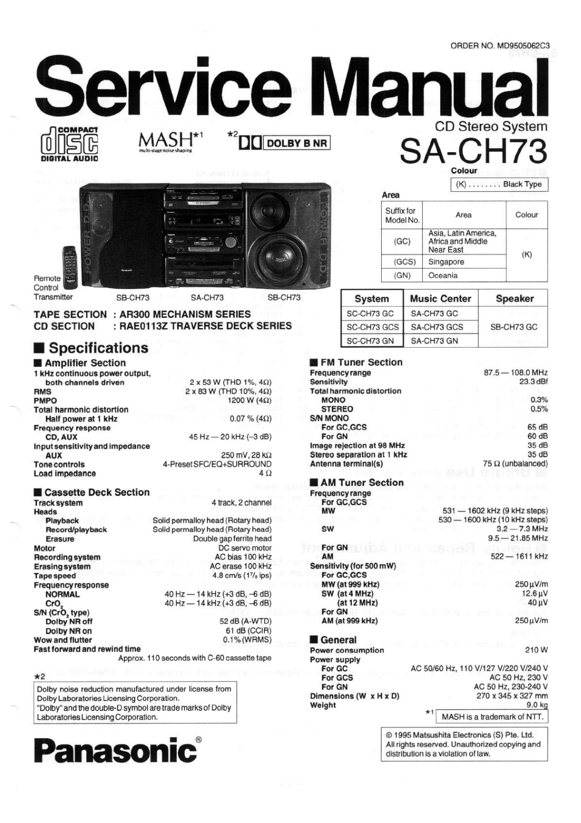 Panasonic SA-CH73 Service manual