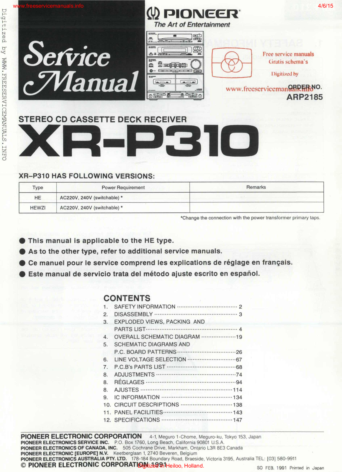 Pioneer xr p 310 Service Manual