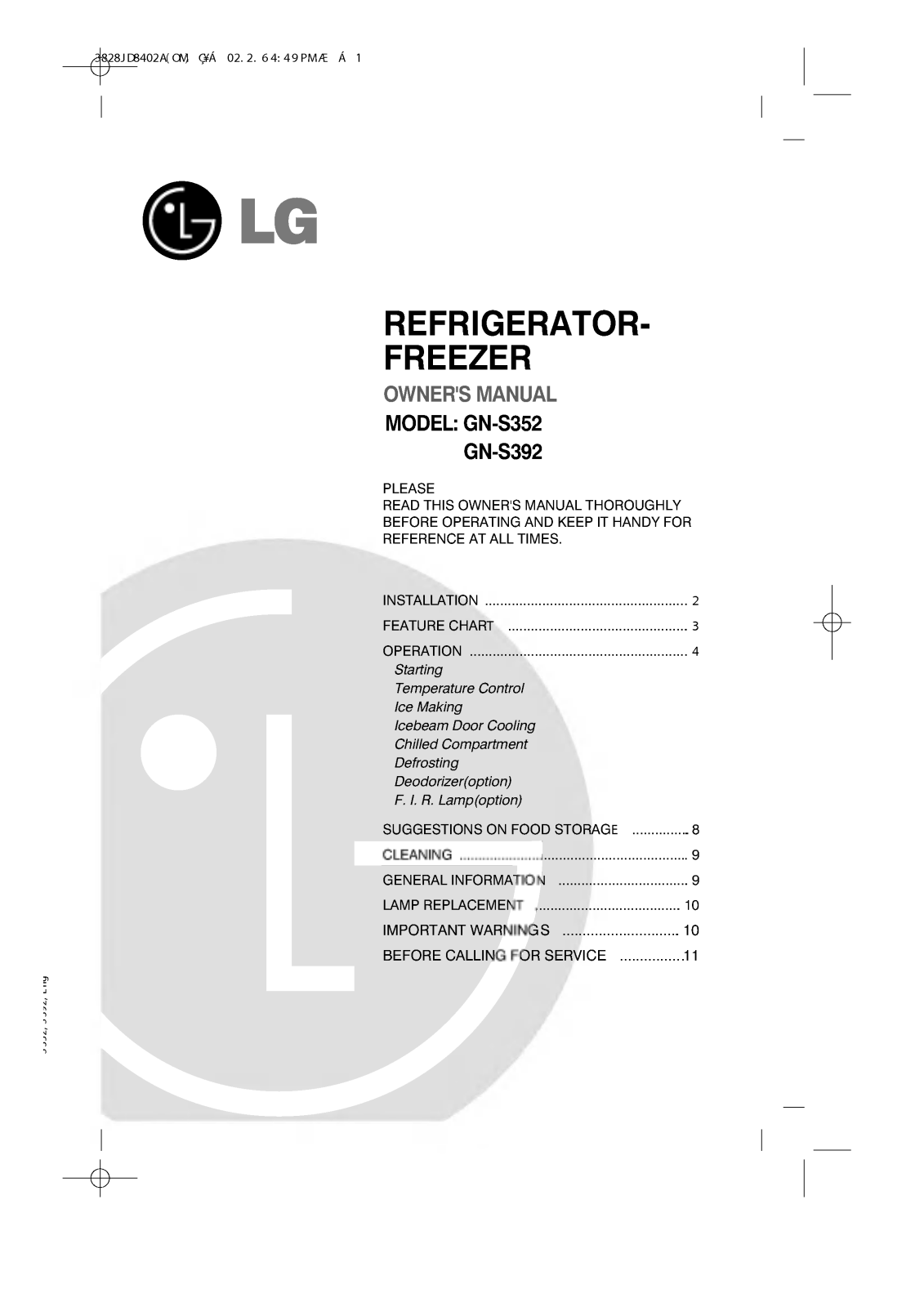LG GN-S352QVC Instruction manual