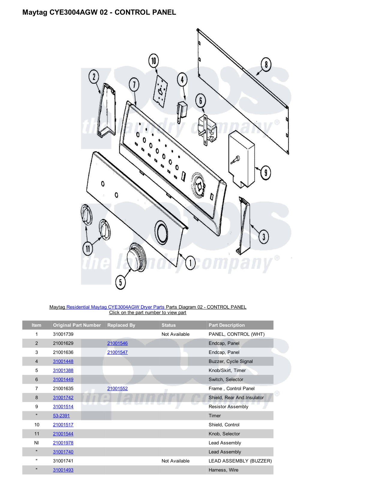 Maytag CYE3004AGW Parts Diagram