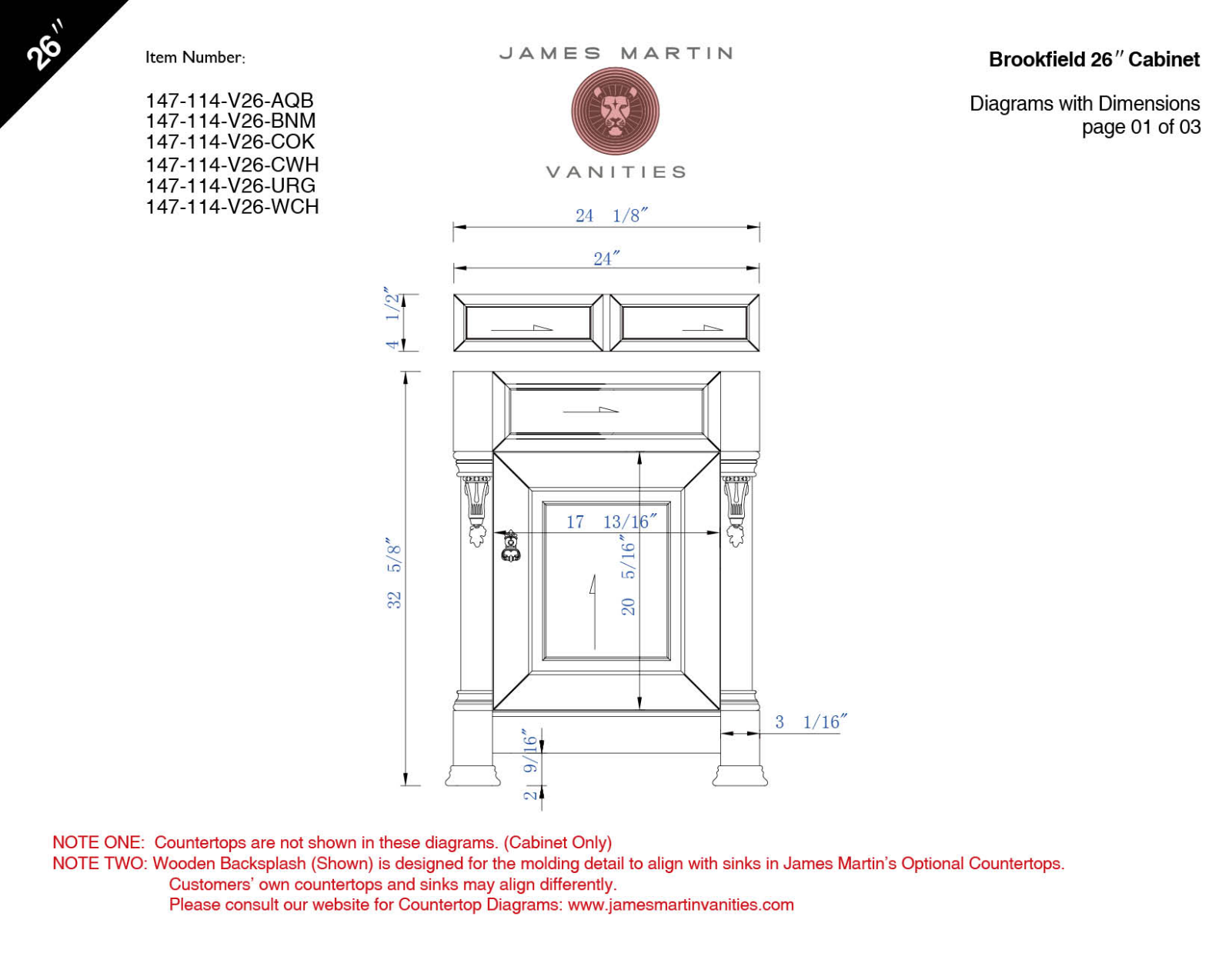 James Martin 147114V26CWH3OCAR, 147114V26COK3OCAR, 147114V26AQB3CLW, 147114V26AQB3EJP, 147114V26BNM3CLW Diagram