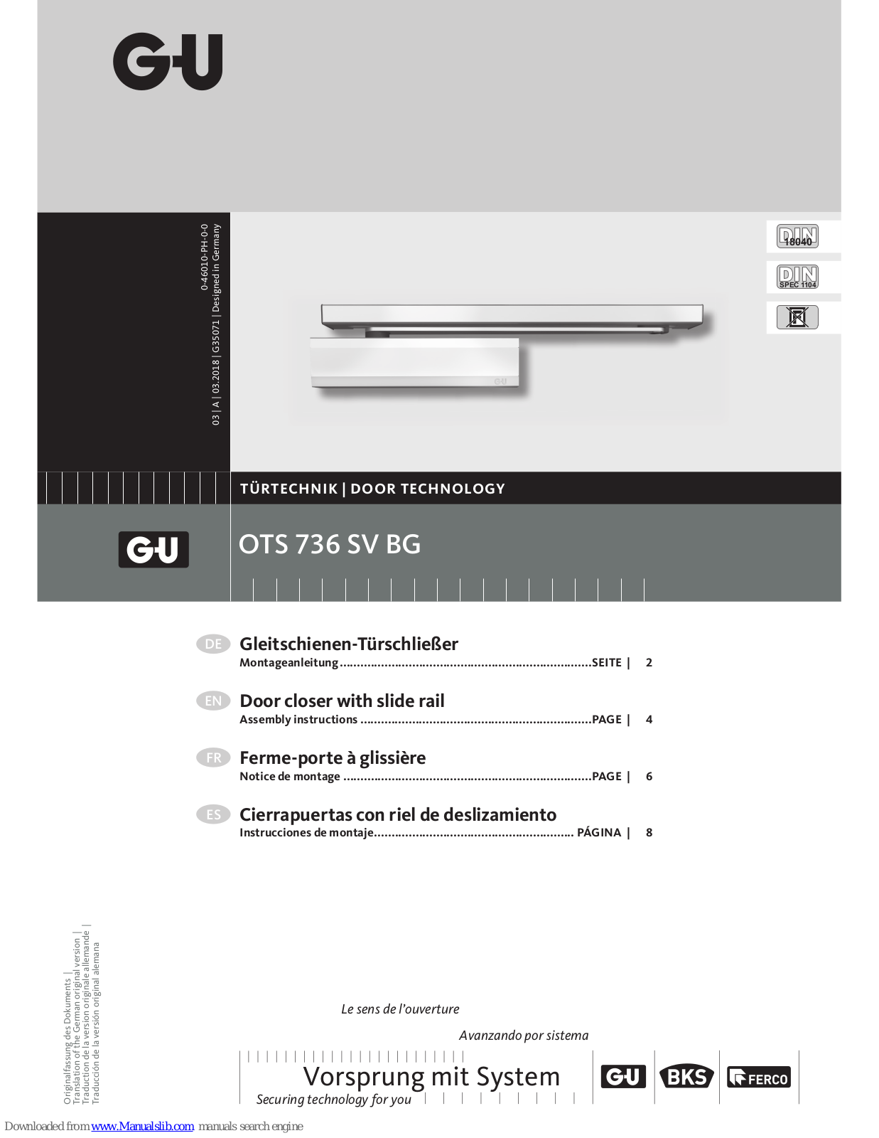 G-U OTS 736 SV BG, OTS 736 SV Assembly Instructions Manual